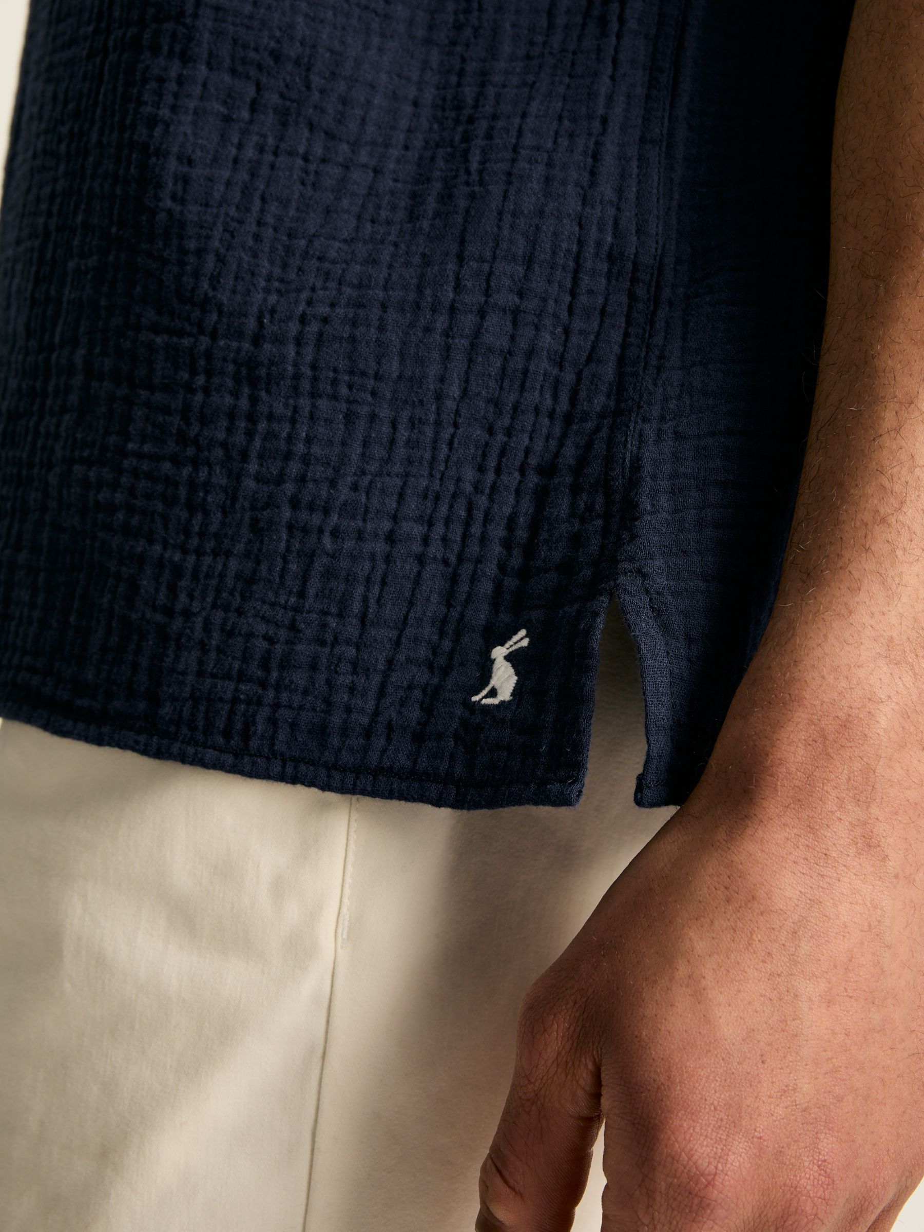 Cheesecloth Navy Blue Popover Short Sleeve Shirt - Image 7 of 9