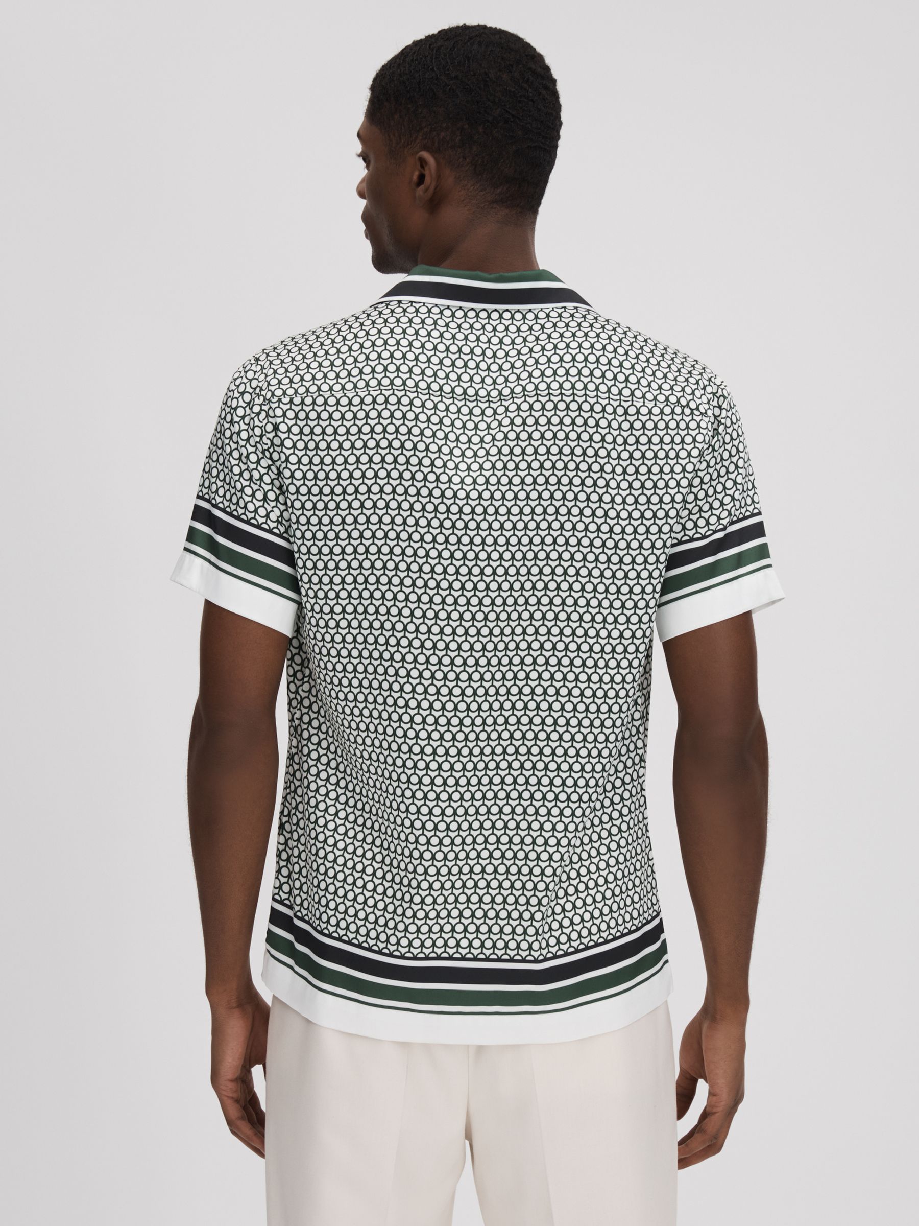 Geometric Print Cuban Collar Shirt in White/Green - Image 5 of 6