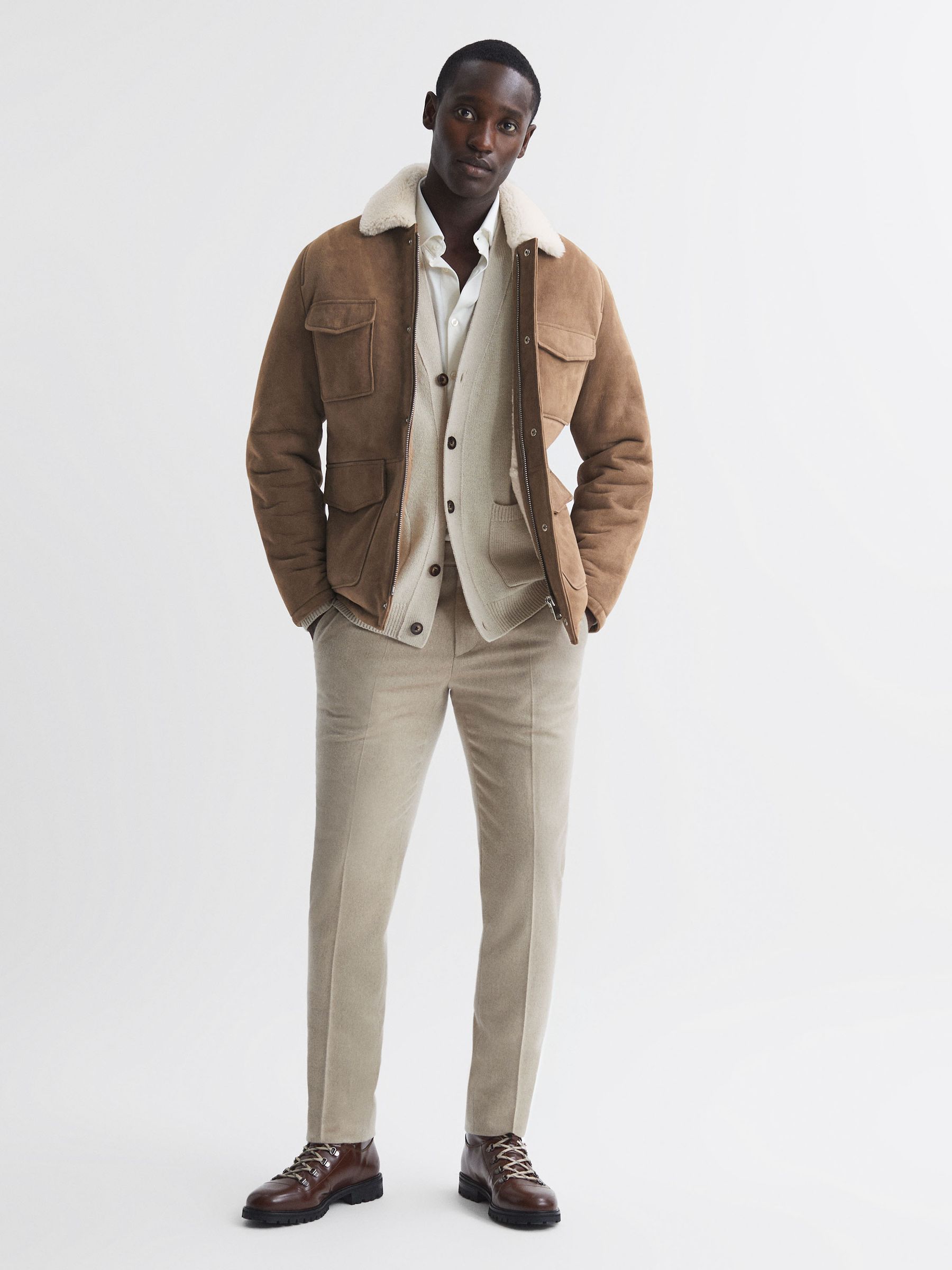Shearling Zip-Through Jacket in Camel - Image 3 of 6
