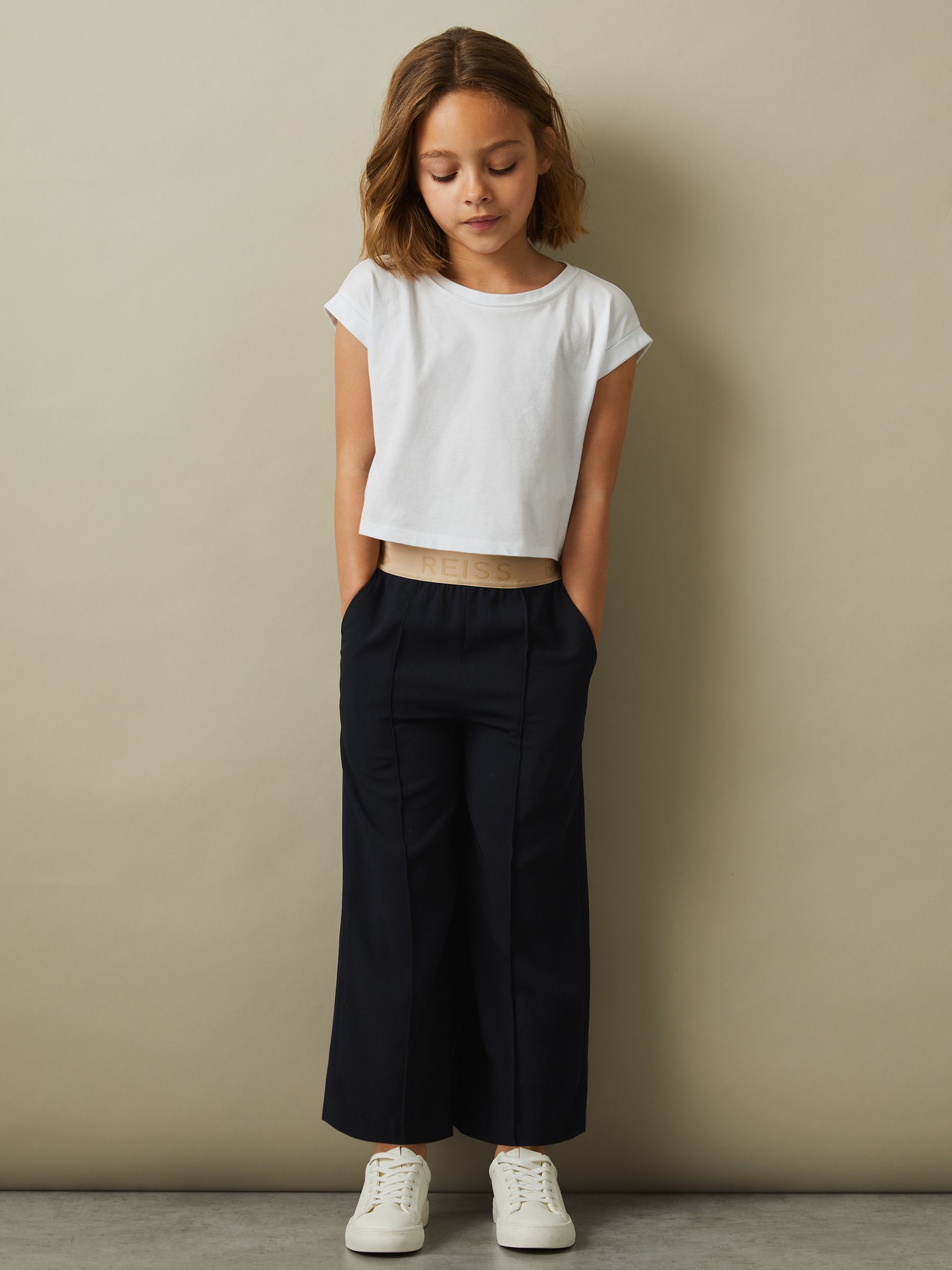 Teen Elasticated Wide Leg Trousers in Navy - Image 2 of 5