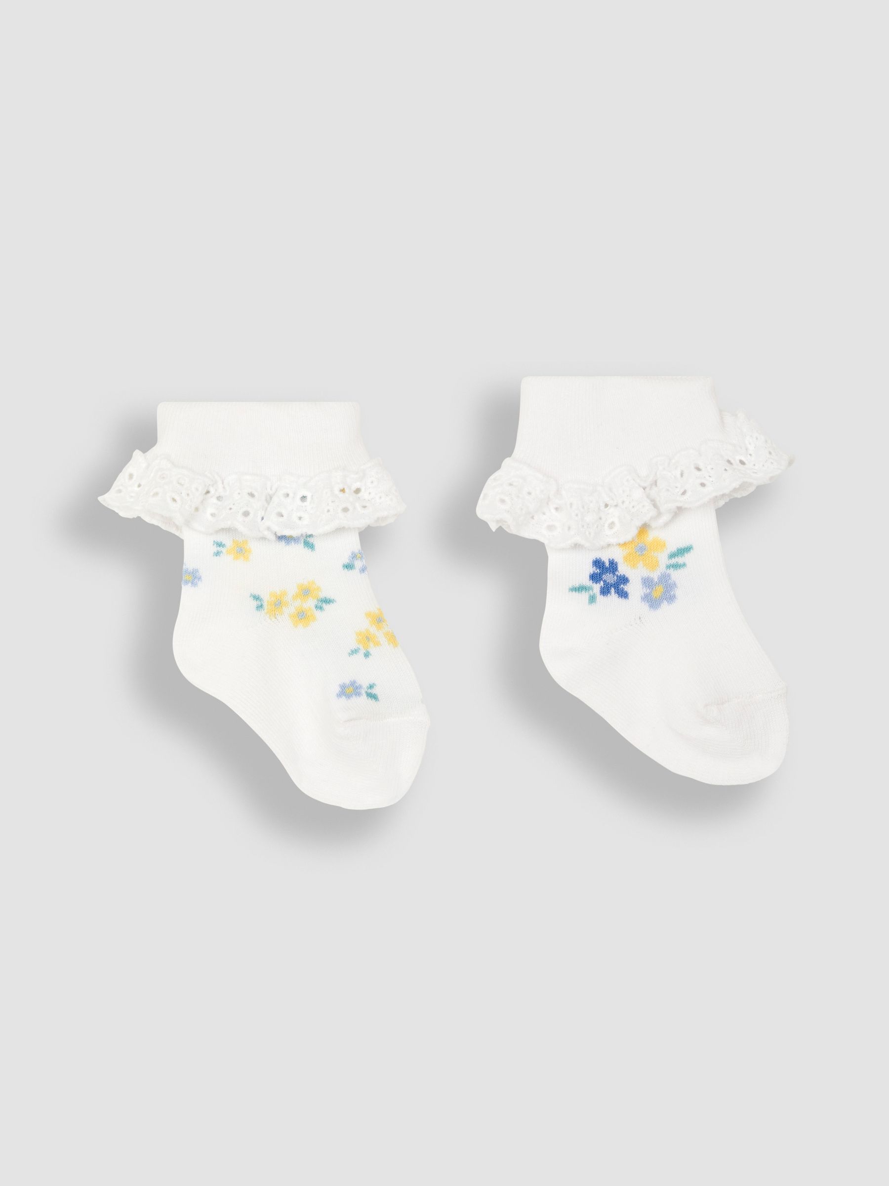 White Floral 2-Pack Frilly Socks - Image 1 of 2
