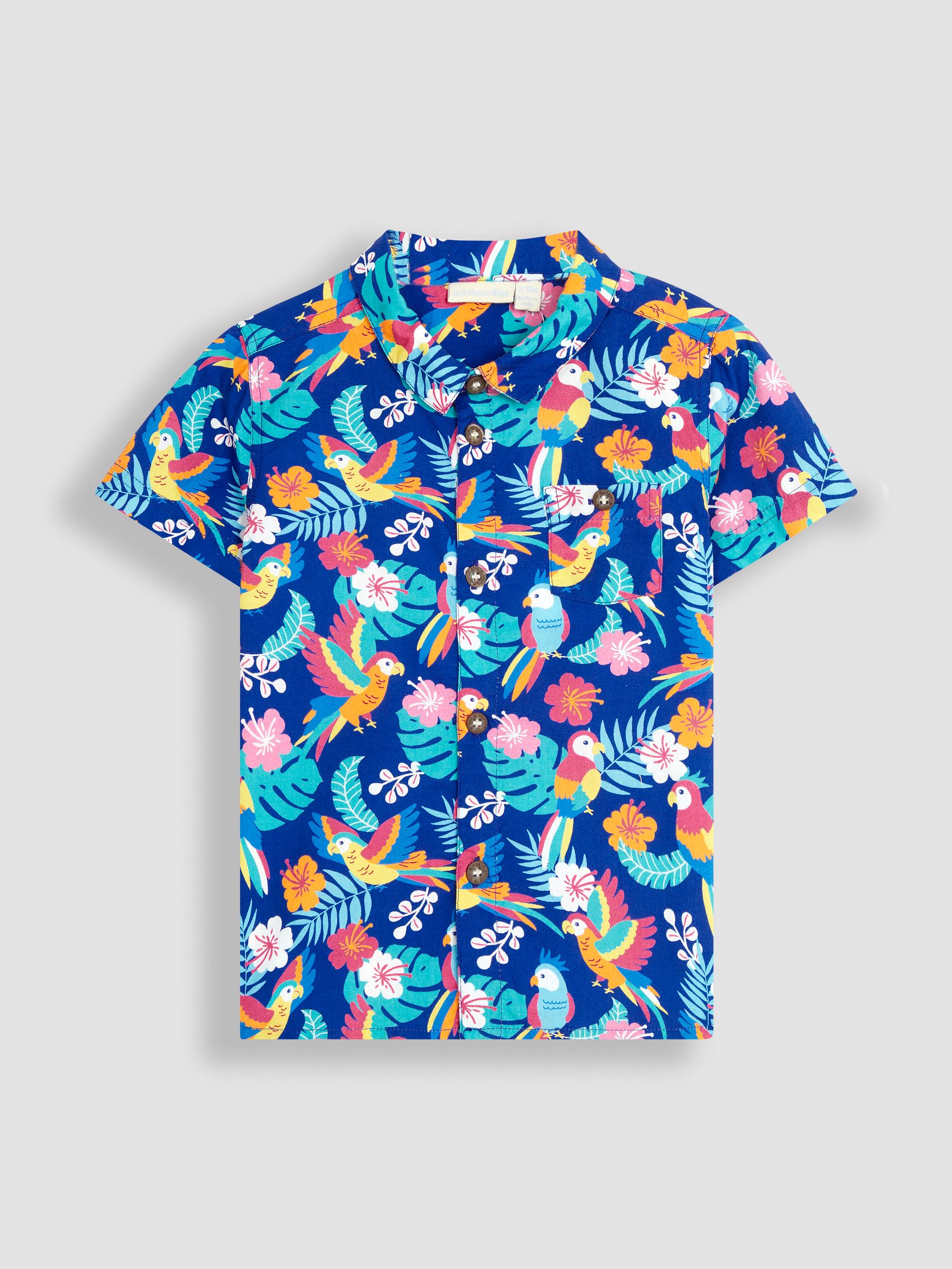 Navy Blue Tropical Bird Printed Short Sleeve Shirt - Image 2 of 4