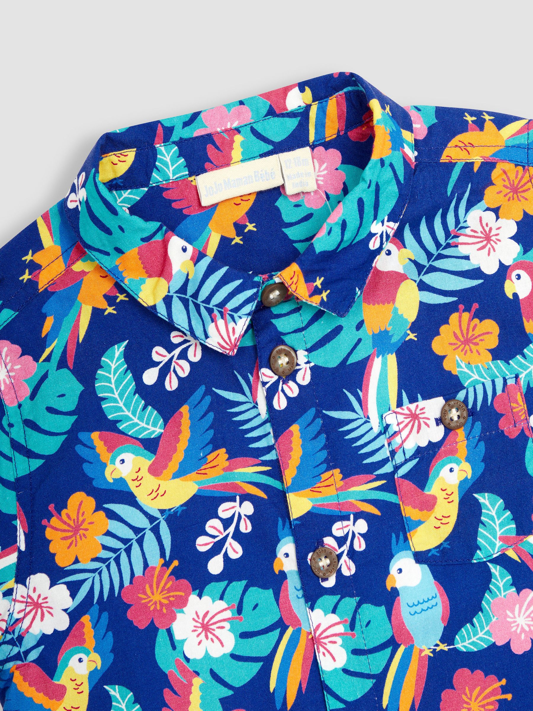 Navy Blue Tropical Bird Printed Short Sleeve Shirt - Image 3 of 4