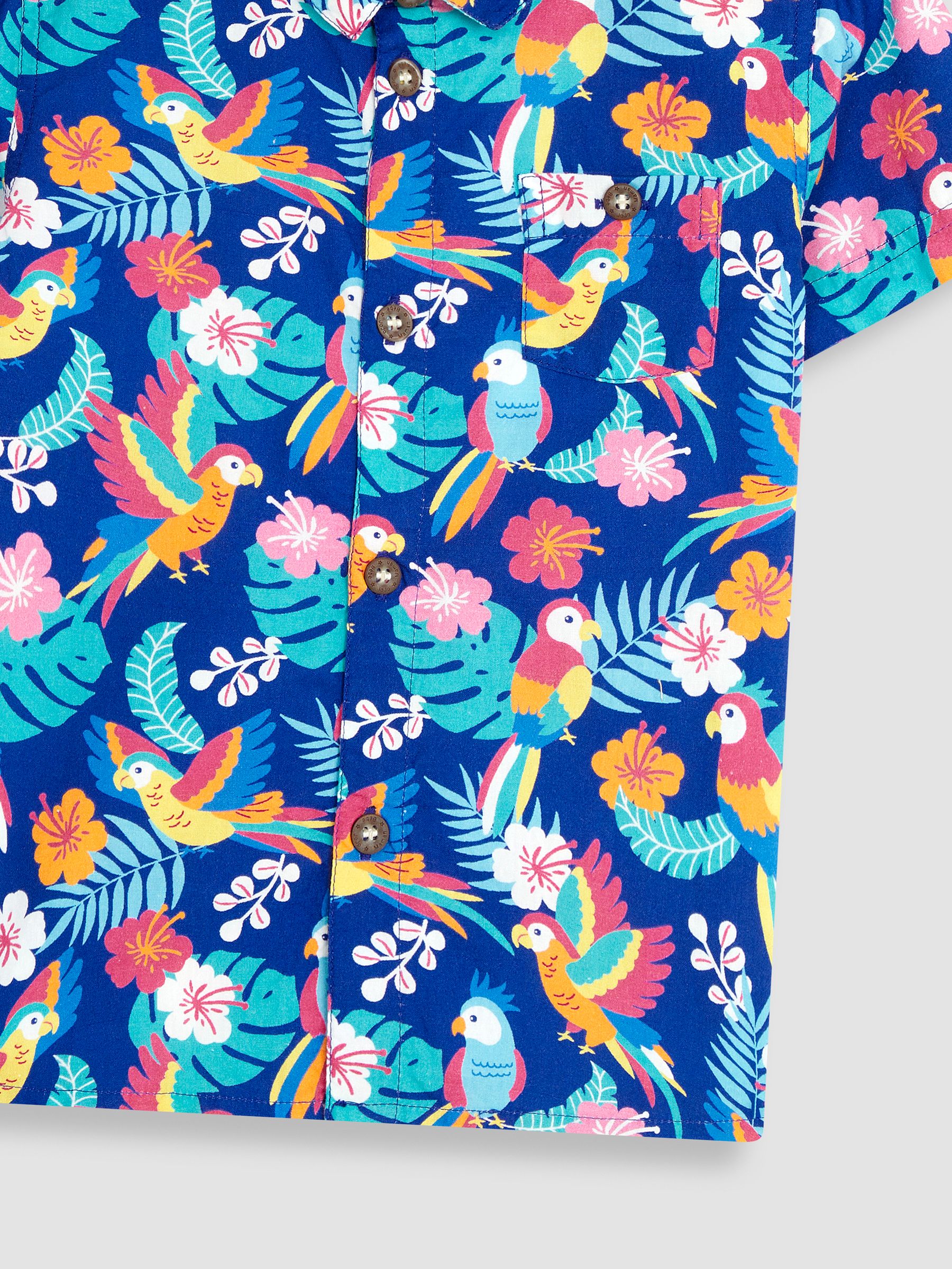 Navy Blue Tropical Bird Printed Short Sleeve Shirt - Image 4 of 4
