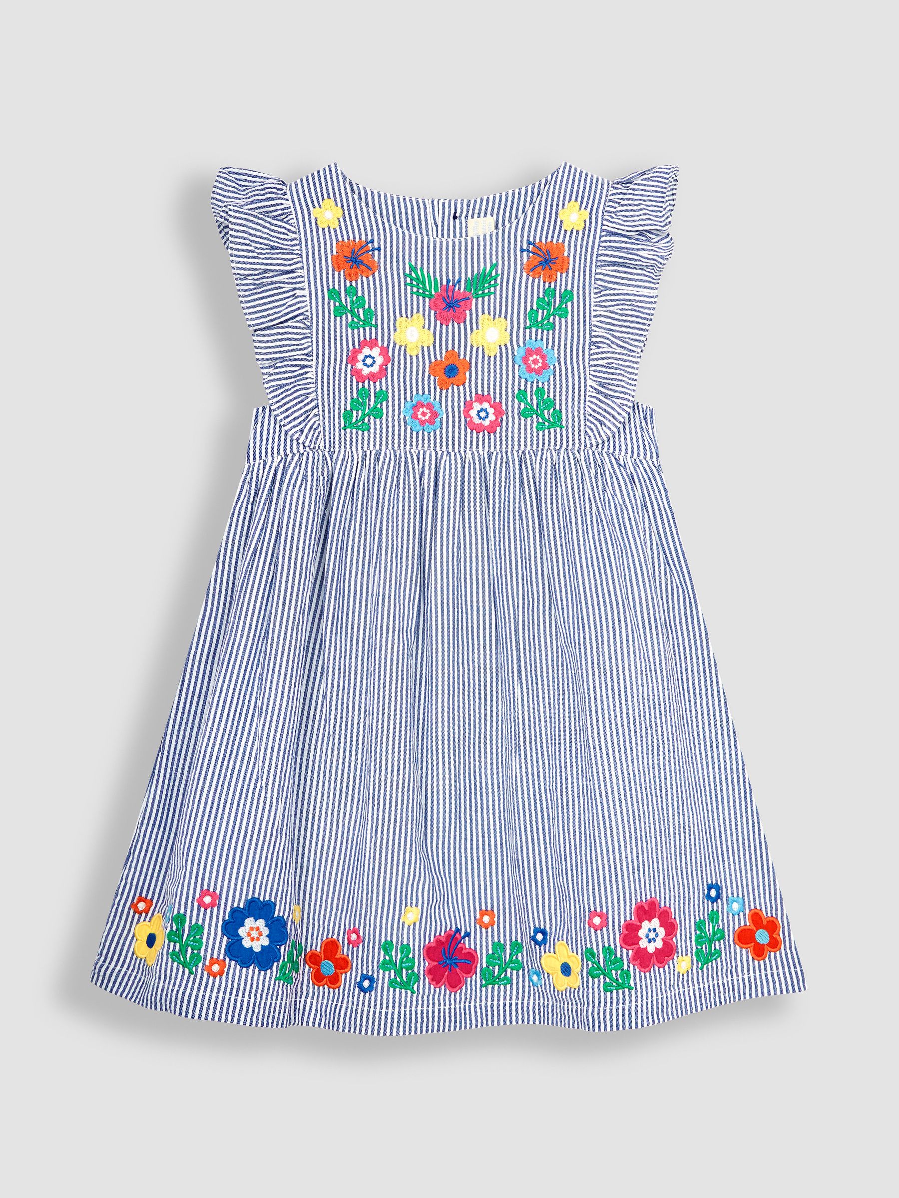 Navy White Stripe Floral Appliqué Pretty Summer Dress - Image 1 of 5