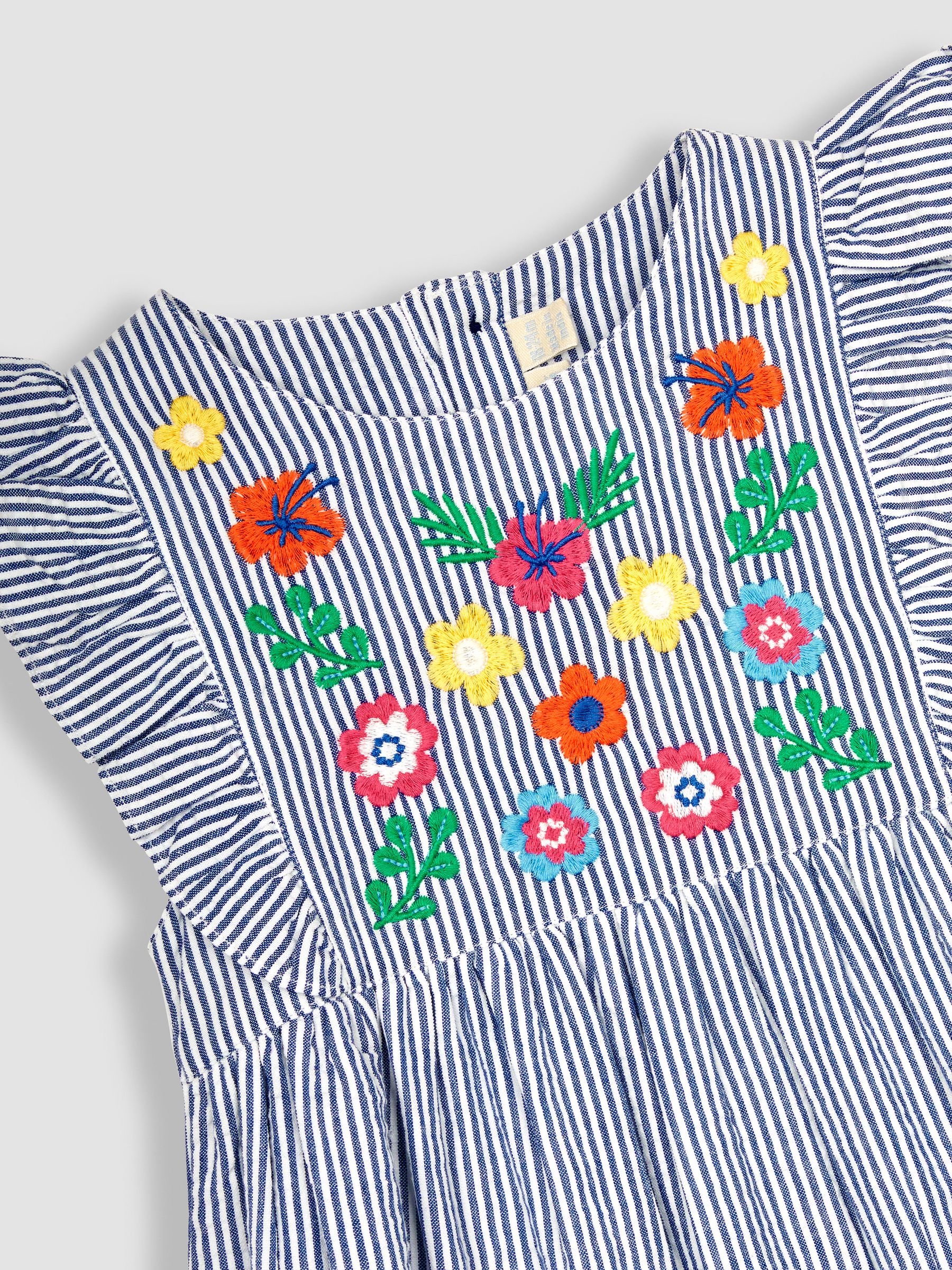 Navy White Stripe Floral Appliqué Pretty Summer Dress - Image 2 of 5