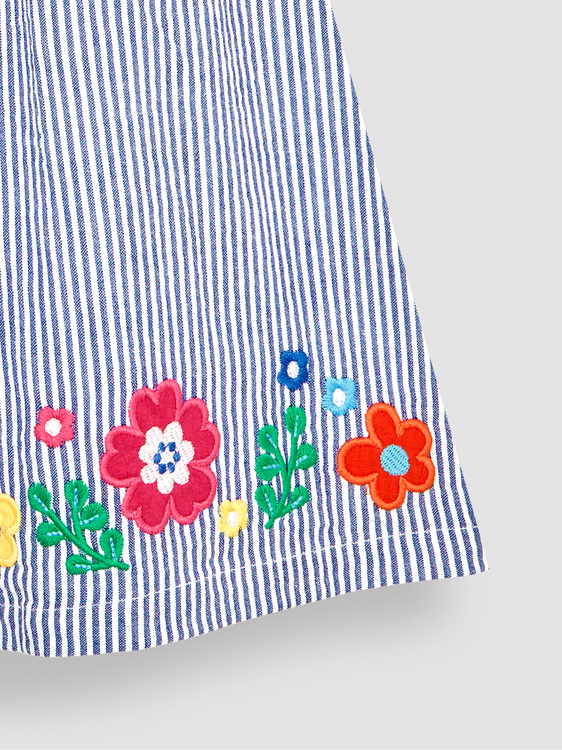 Navy White Stripe Floral Appliqué Pretty Summer Dress - Image 3 of 5