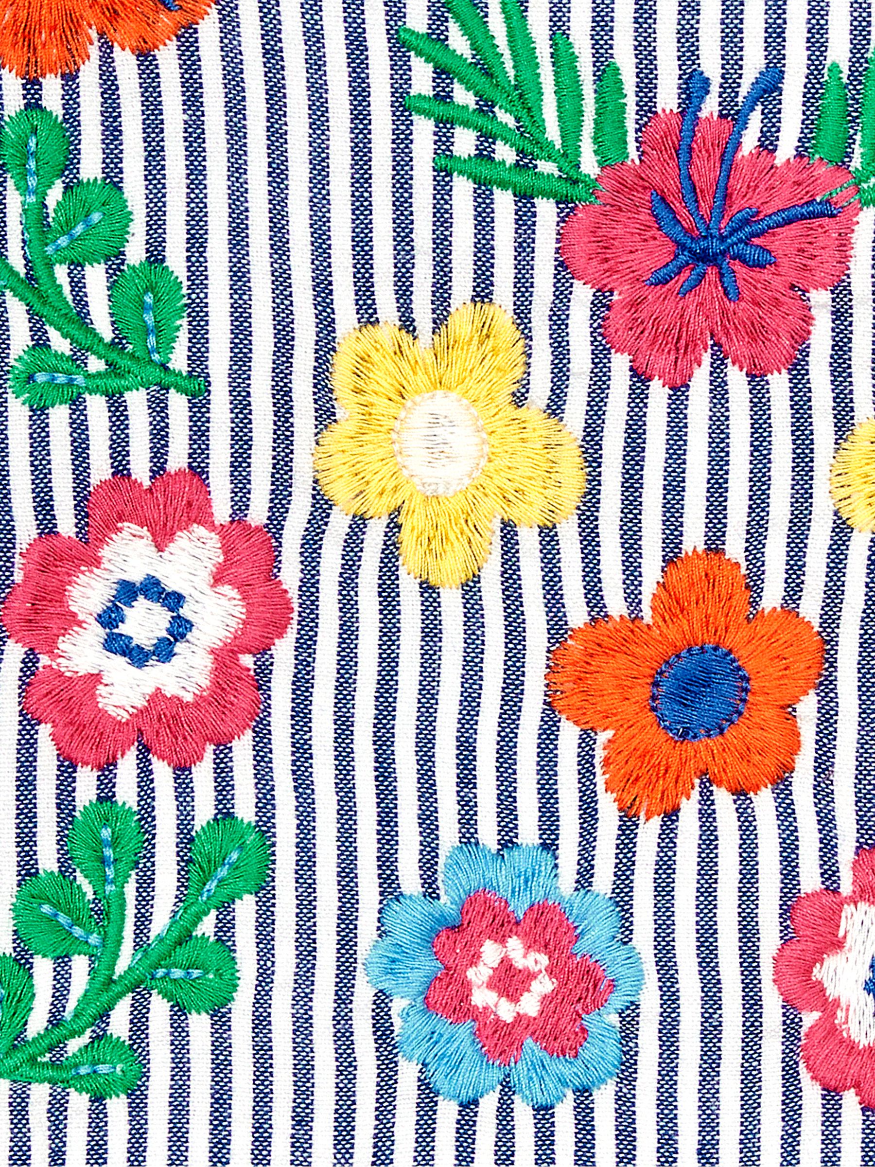 Navy White Stripe Floral Appliqué Pretty Summer Dress - Image 5 of 5