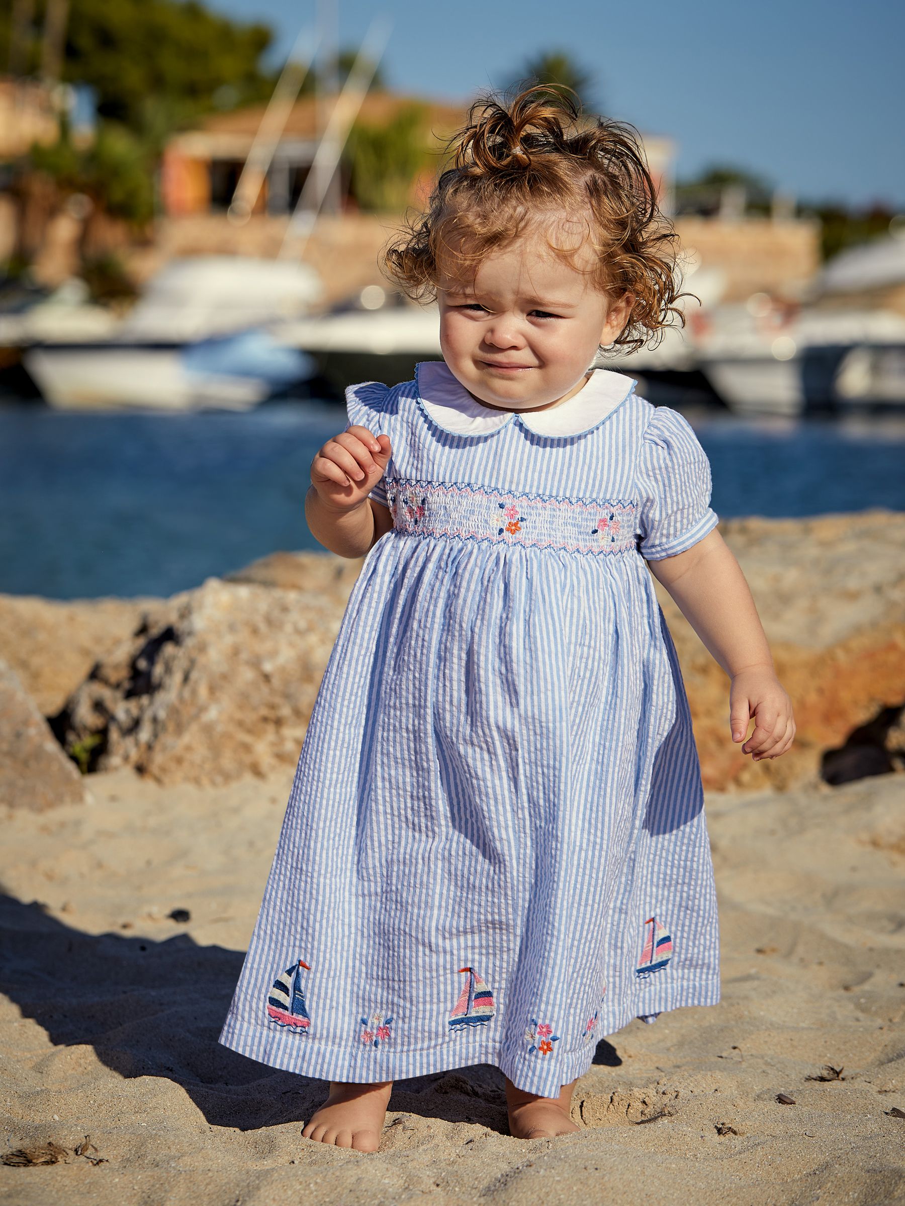 Blue Sailboat Embroidered Smocked Dress - Image 1 of 5