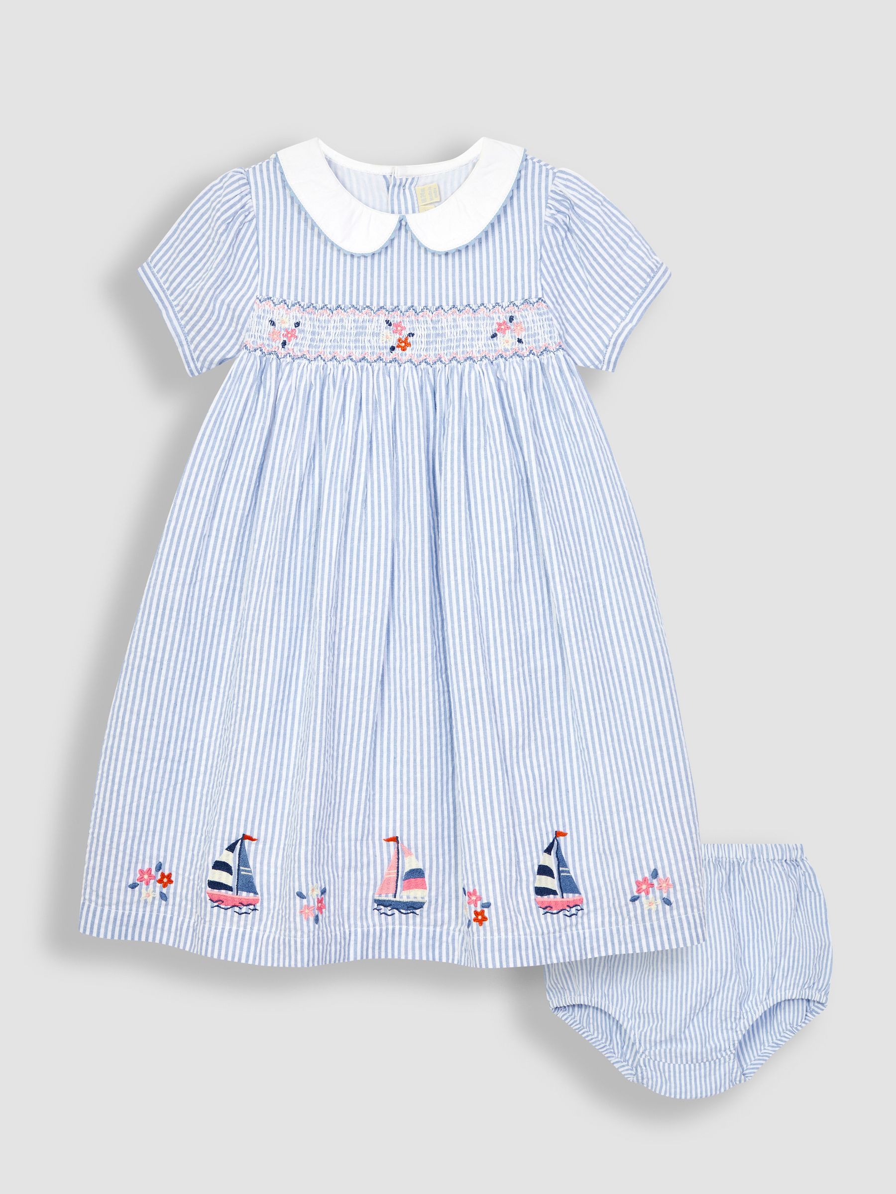 Blue Sailboat Embroidered Smocked Dress - Image 2 of 5