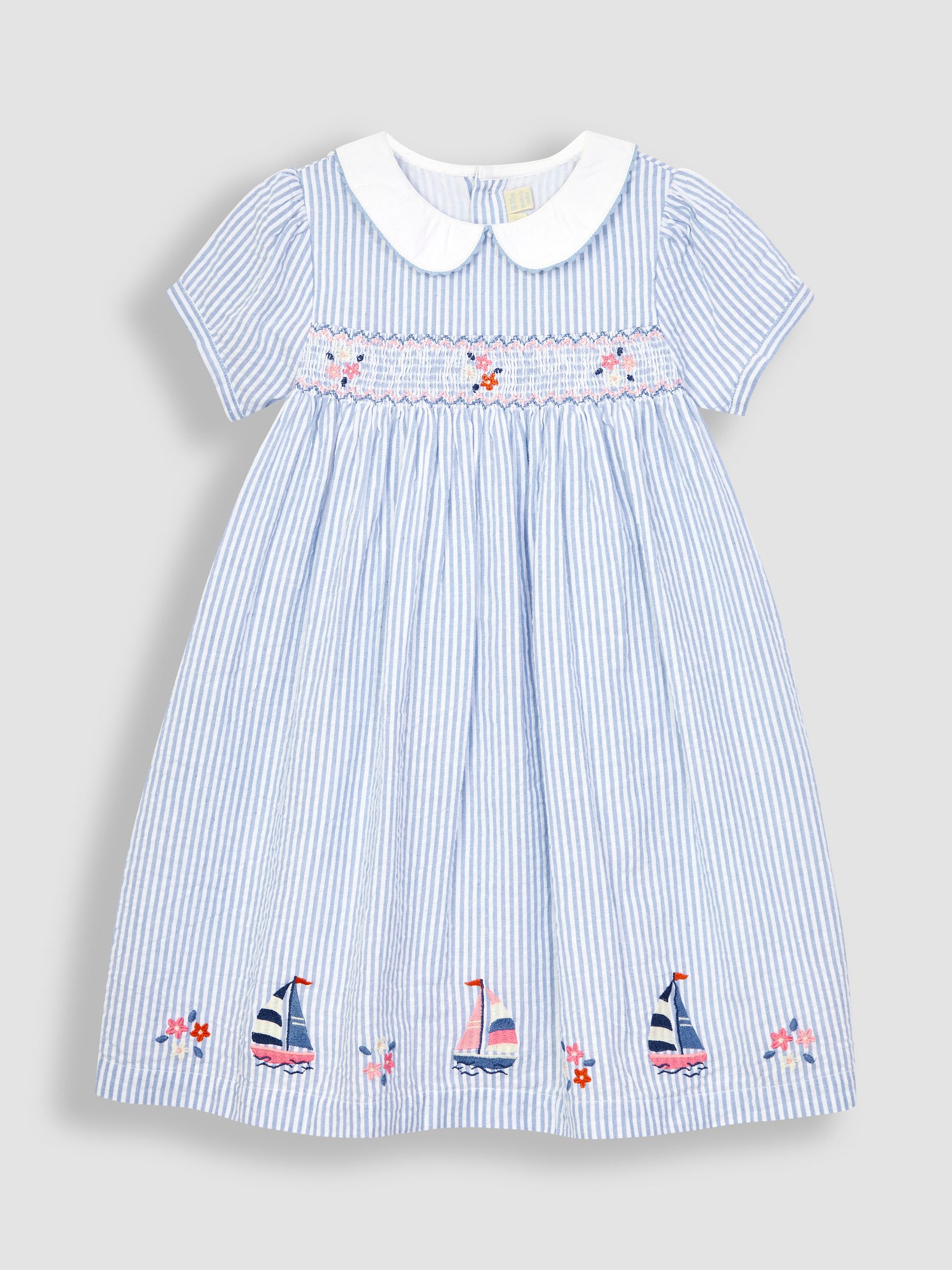 Blue Sailboat Embroidered Smocked Dress - Image 3 of 5