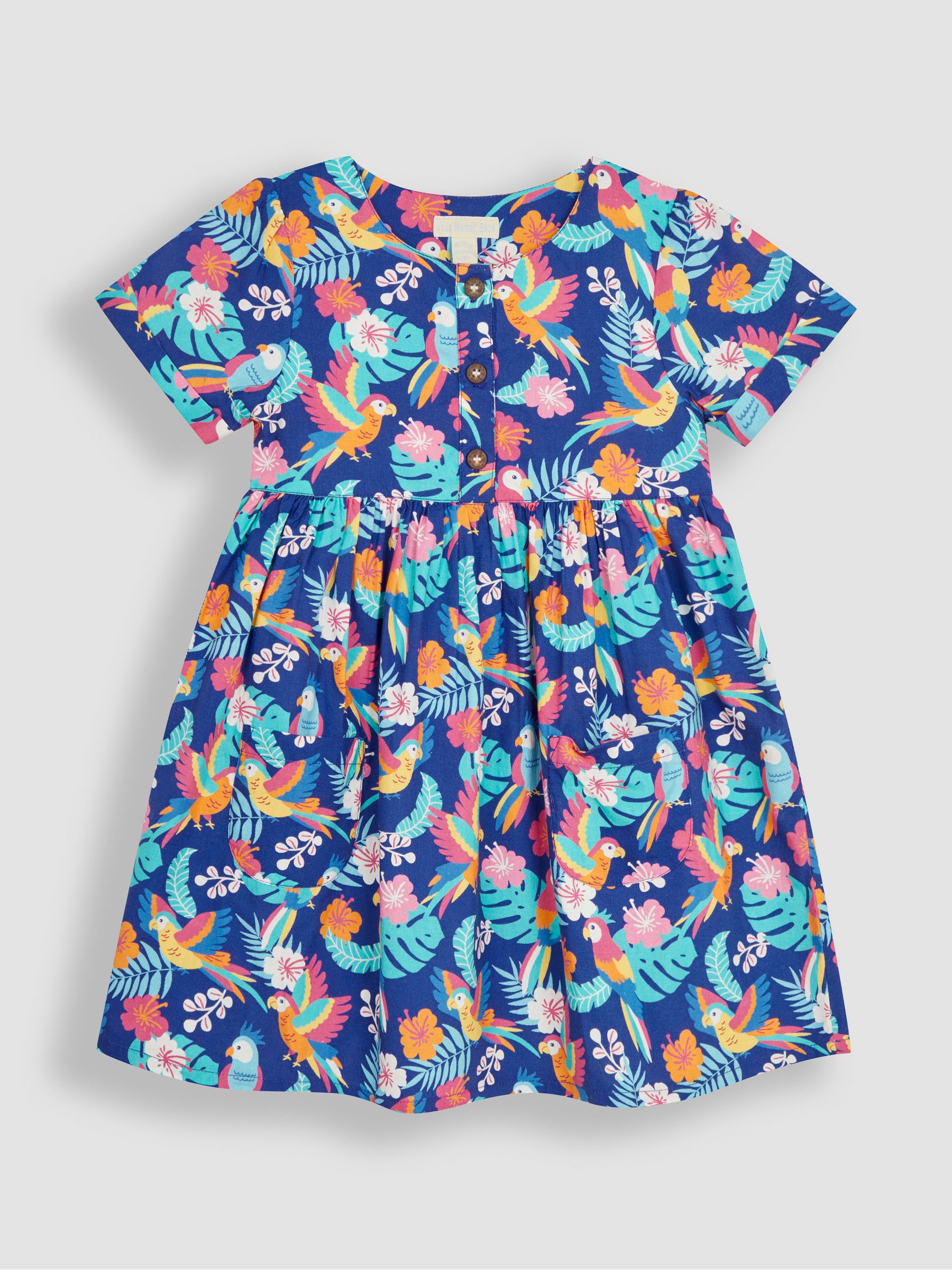 Navy Blue Bird Button Front Pet In Pocket Summer Dress - Image 2 of 4