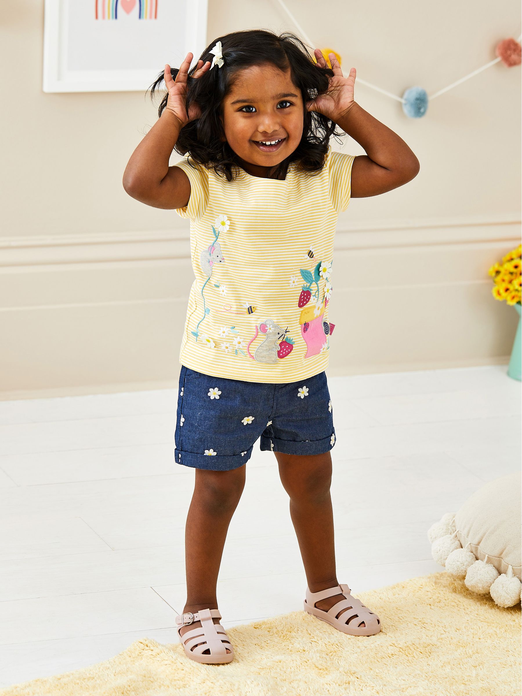 Chambray Daisy Embroidered Pretty Shorts - Image 1 of 5