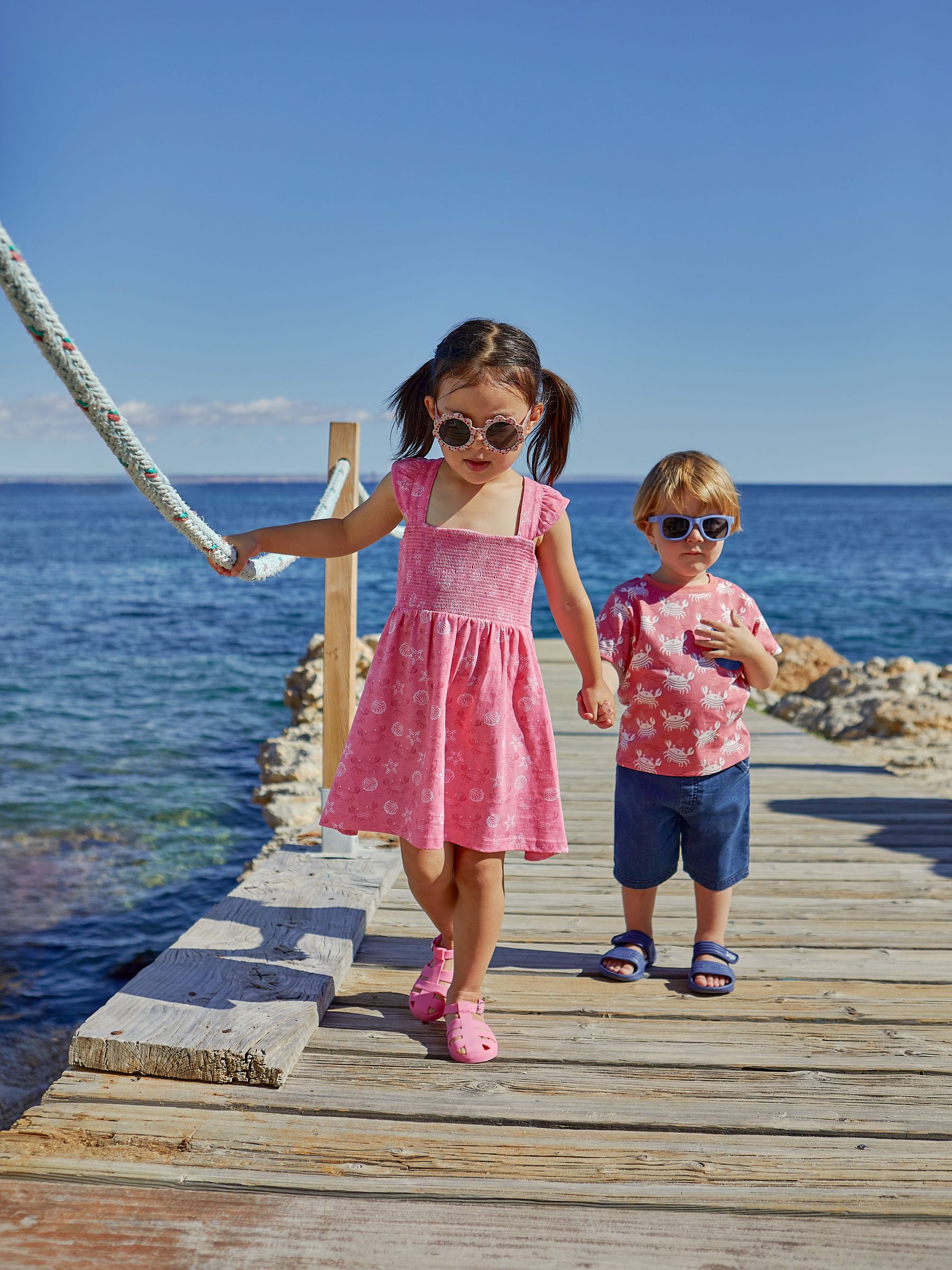 Coral Pink Crab Cross Back Smocked Jersey Dress - Image 1 of 5