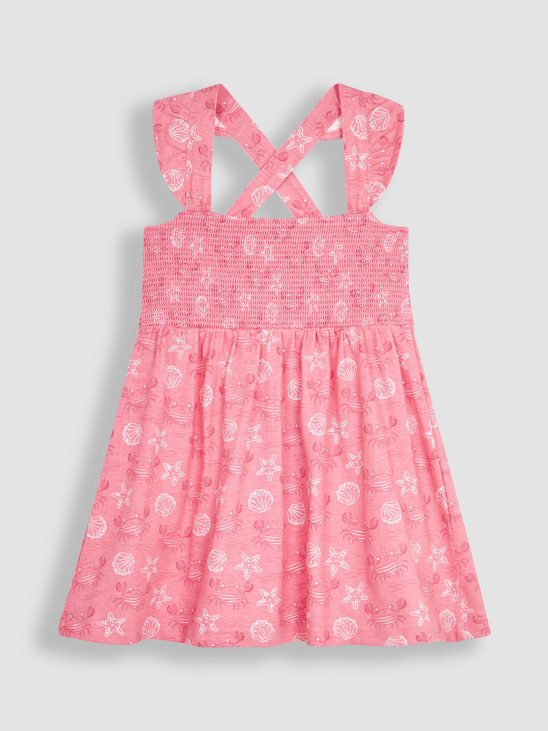 Coral Pink Crab Cross Back Smocked Jersey Dress - Image 2 of 5
