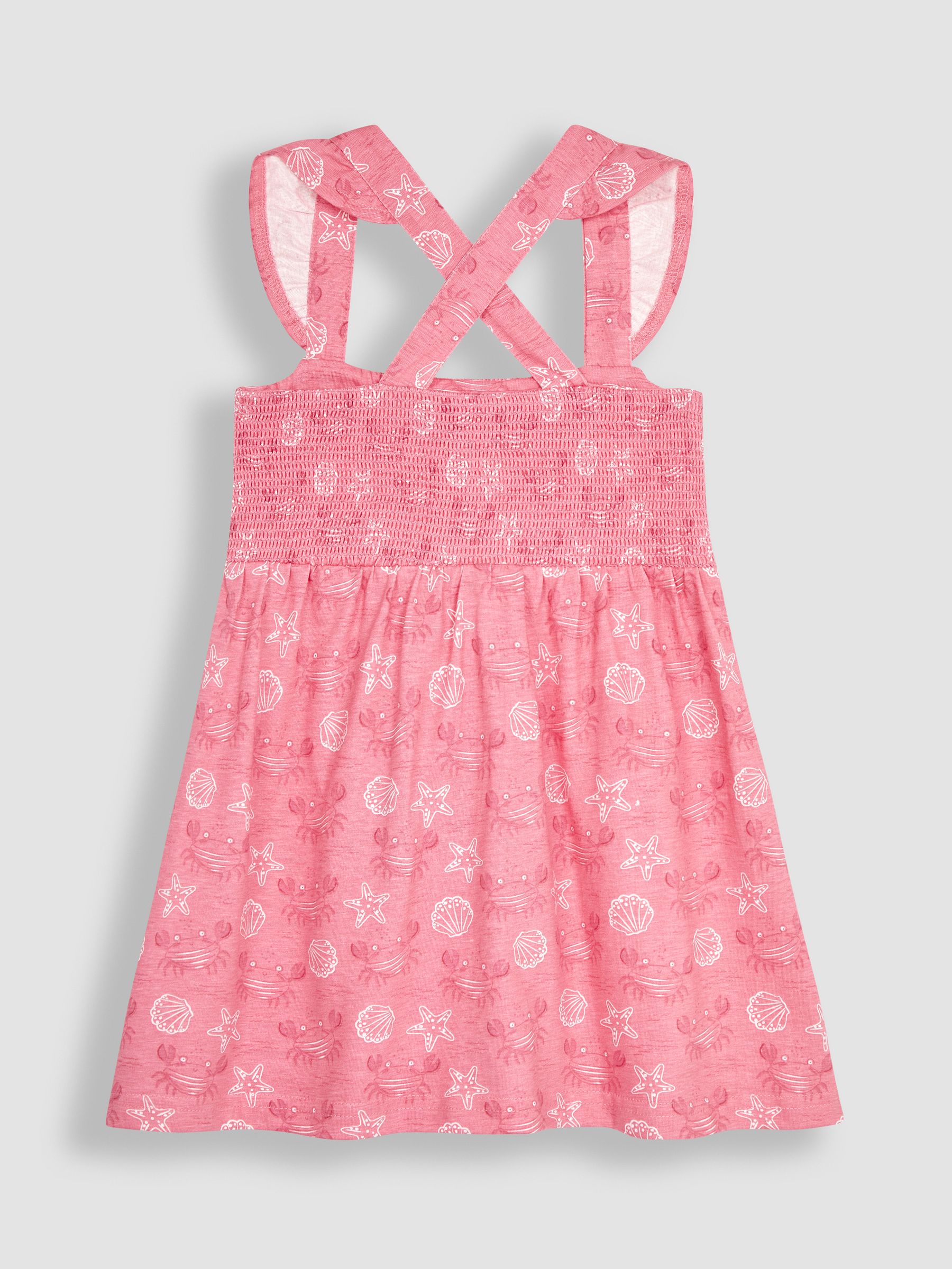 Coral Pink Crab Cross Back Smocked Jersey Dress - Image 3 of 5