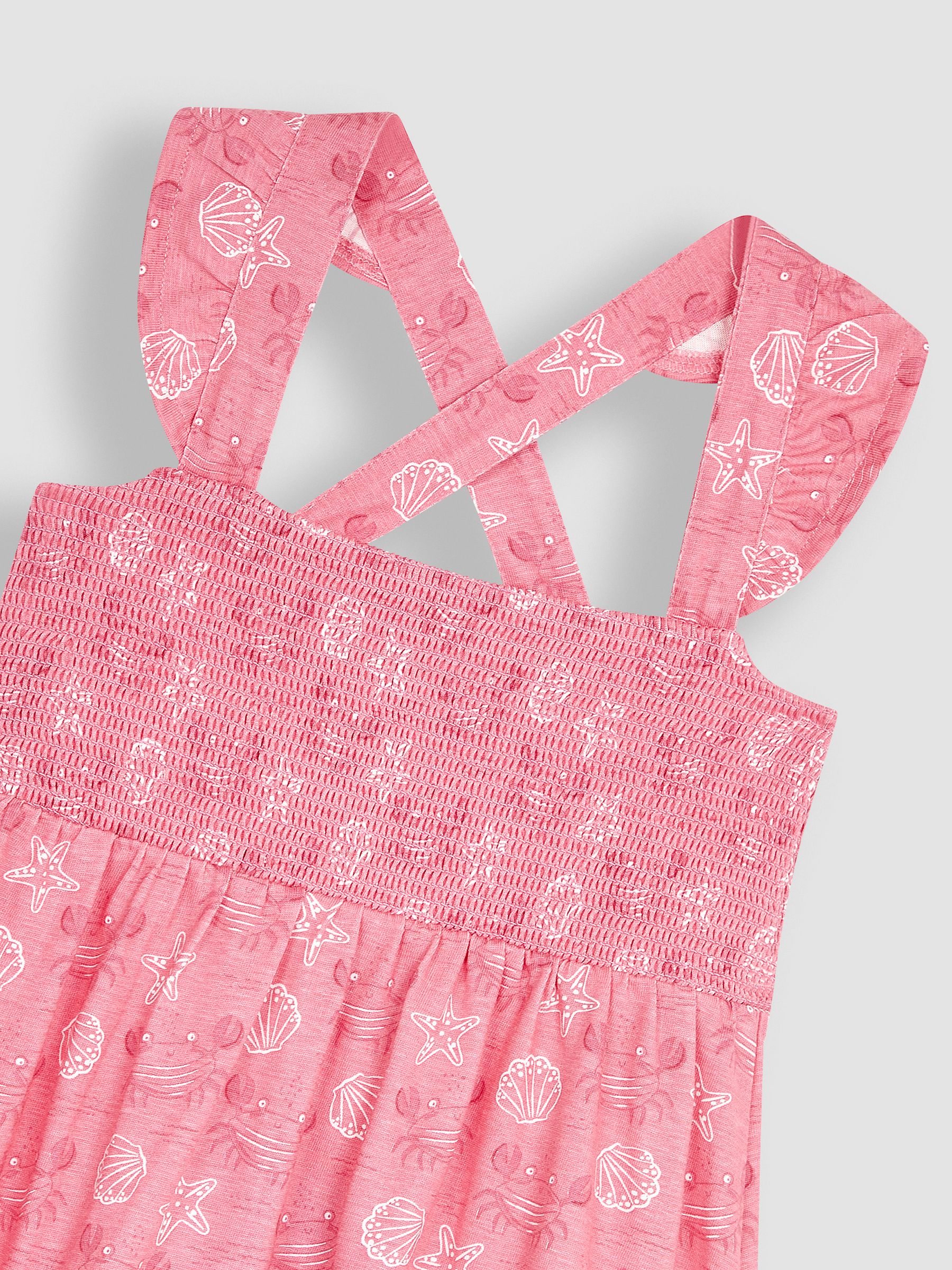 Coral Pink Crab Cross Back Smocked Jersey Dress - Image 4 of 5