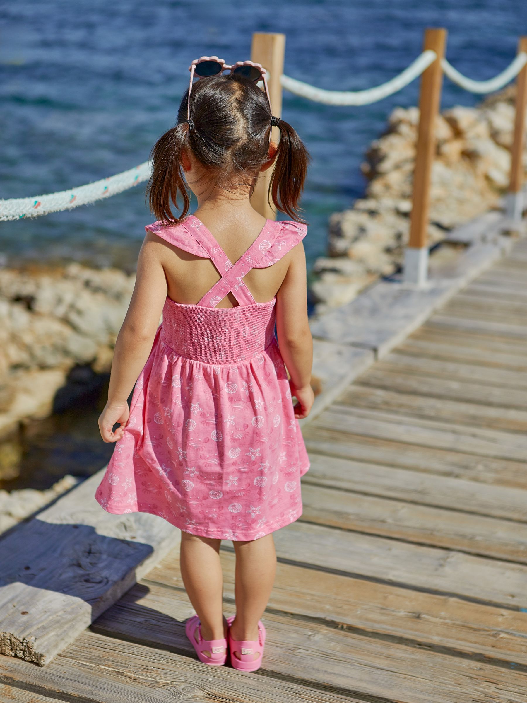 Coral Pink Crab Cross Back Smocked Jersey Dress - Image 5 of 5