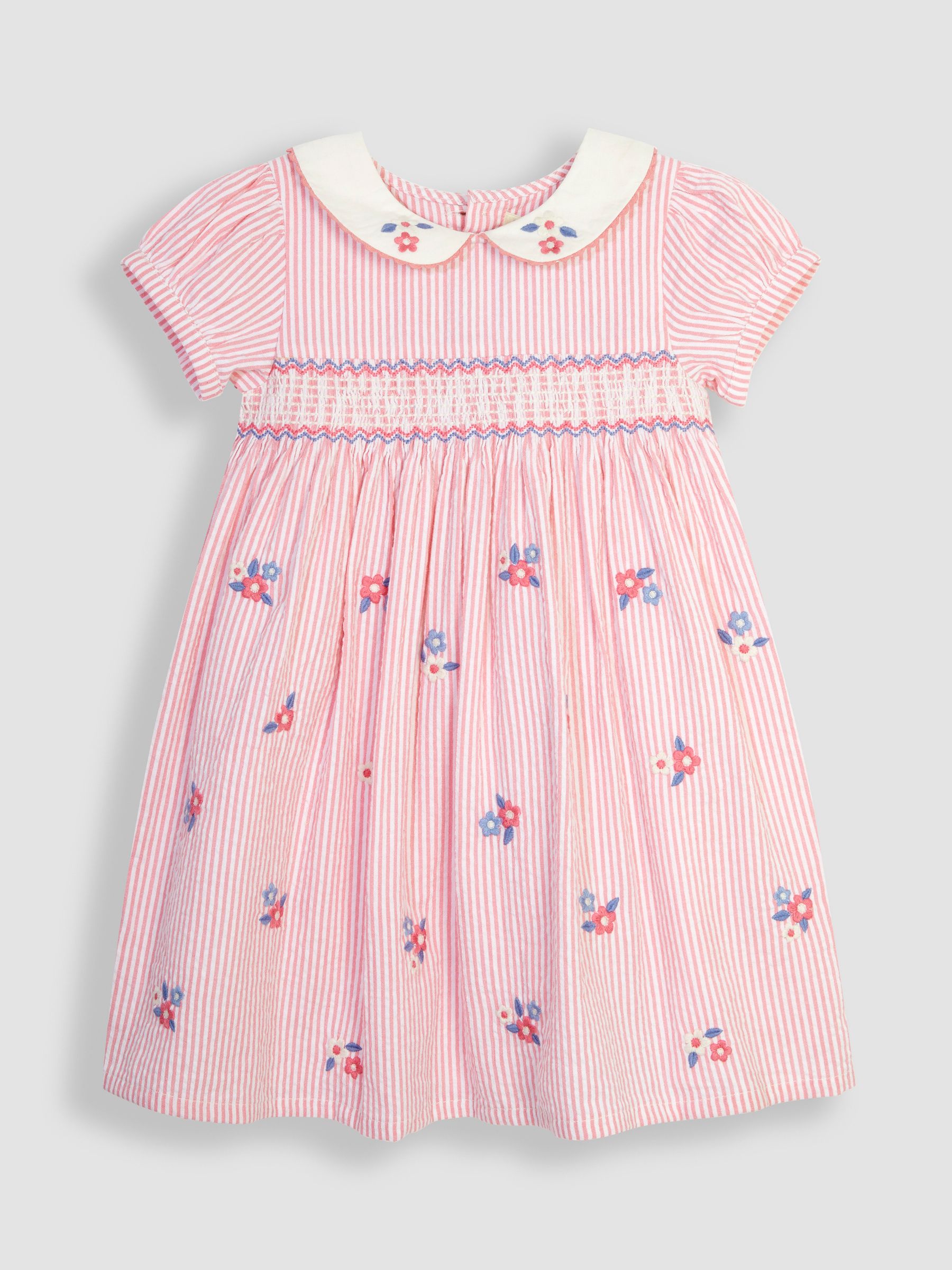 Coral Pink Floral Embroidered Smocked Dress - Image 2 of 4