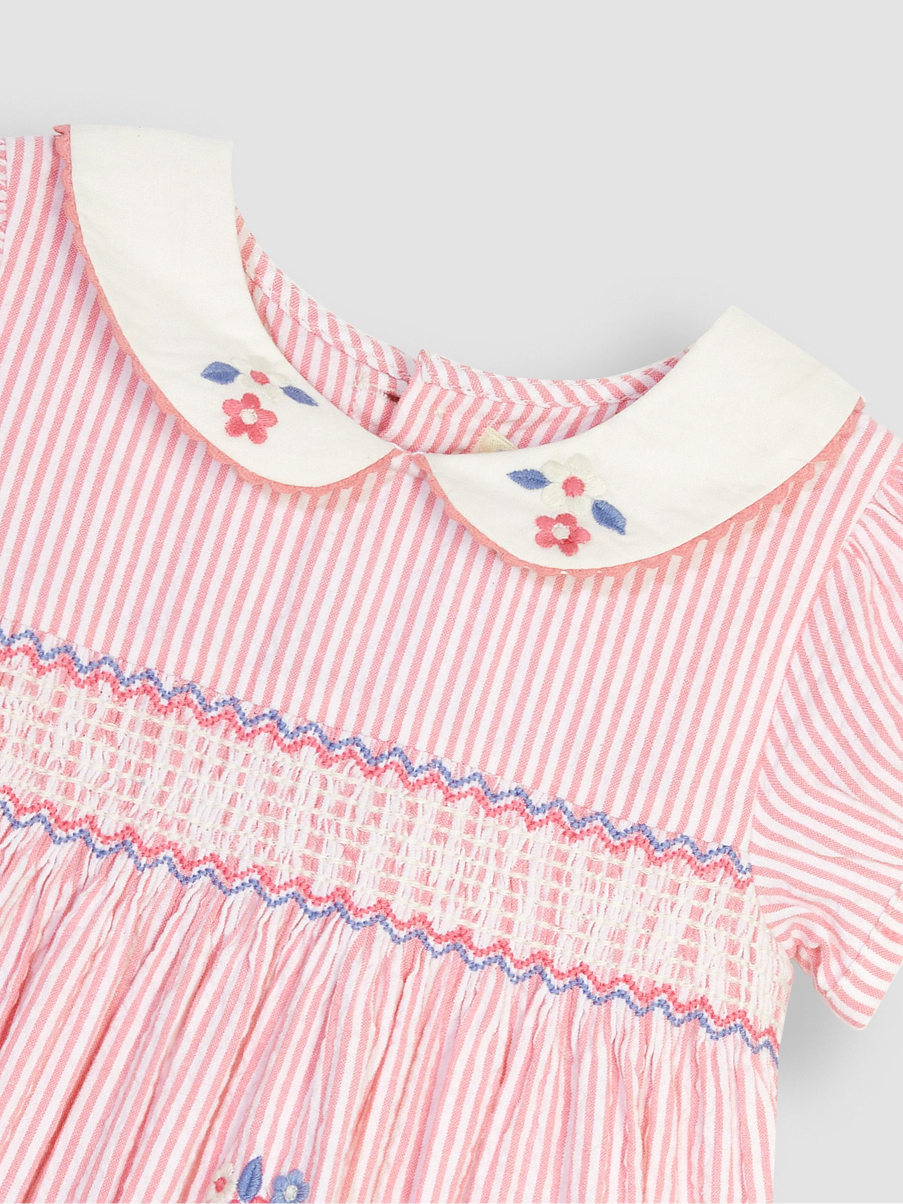 Coral Pink Floral Embroidered Smocked Dress - Image 4 of 4