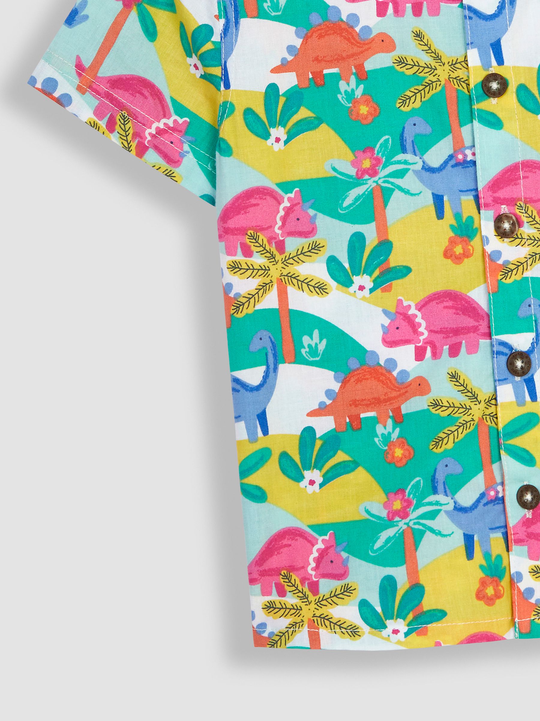 White White Dinosaur Scene Printed Short Sleeve Shirt - Image 5 of 5