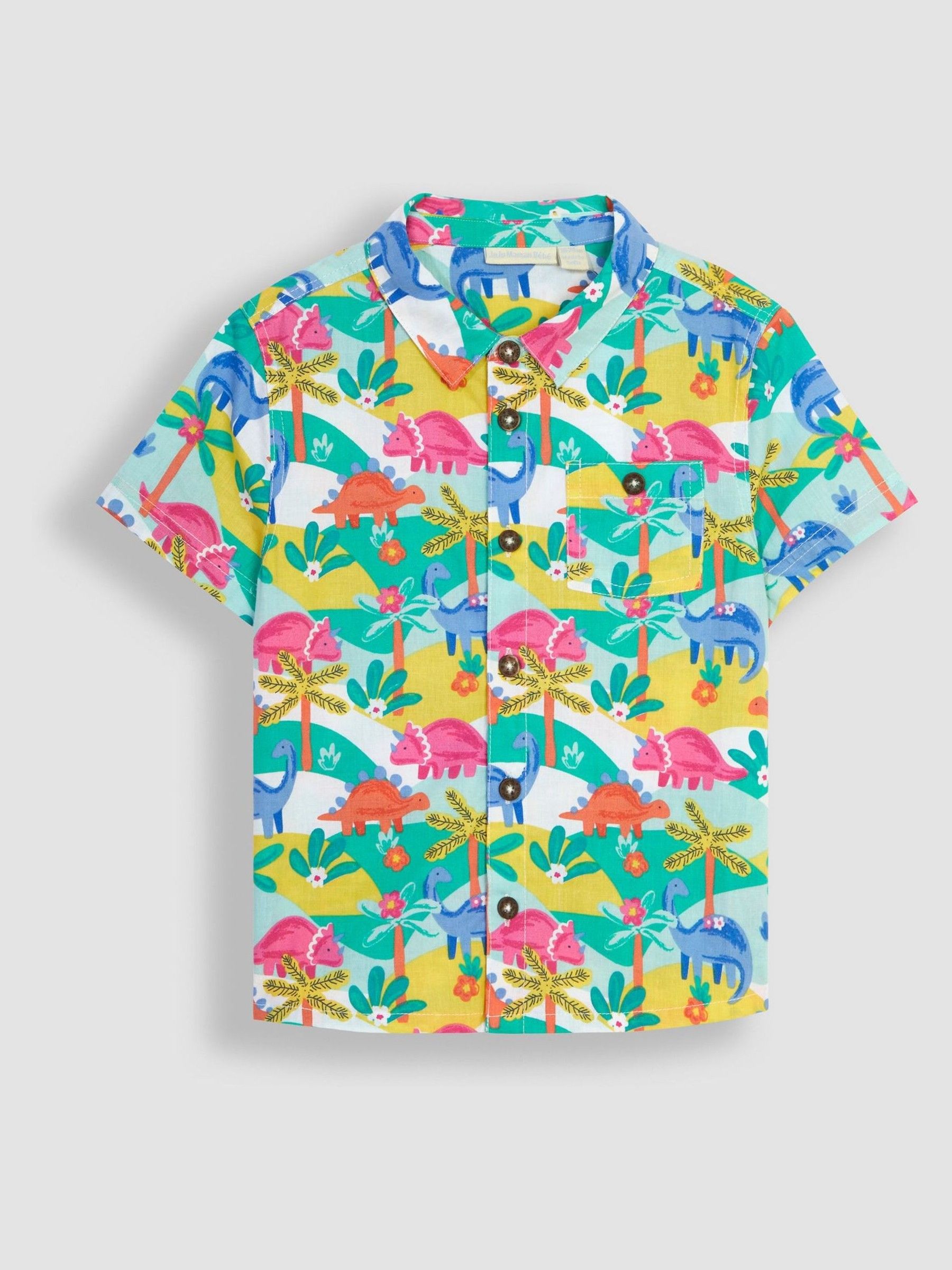 White White Dinosaur Scene Printed Short Sleeve Shirt - Image 6 of 6