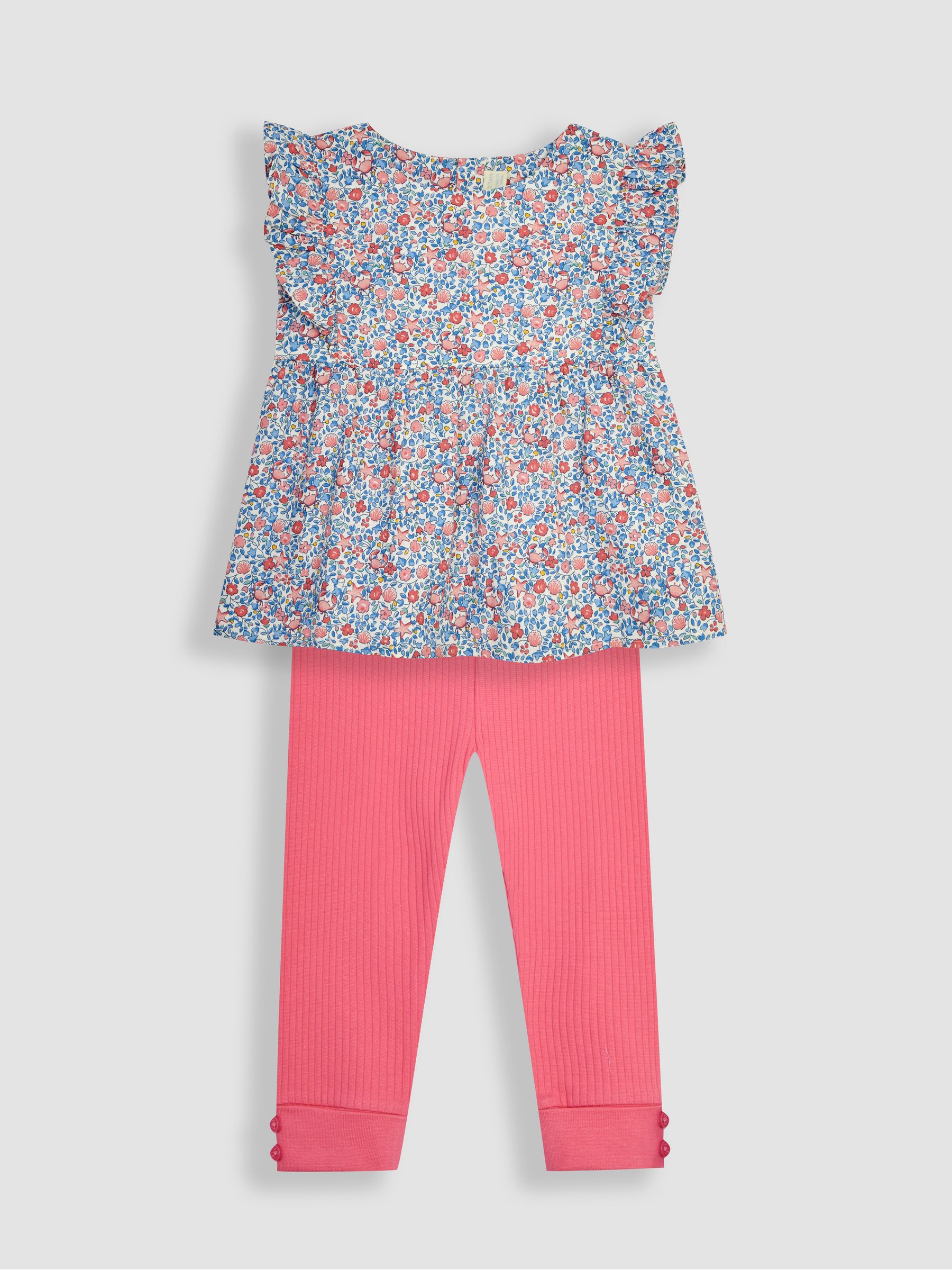 Blue 2-Piece Seaside Ditsy Floral Blouse & Leggings Set - Image 1 of 4