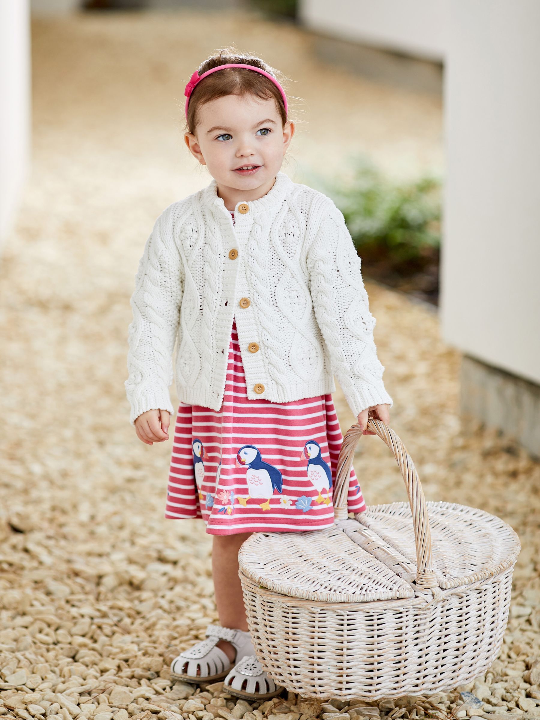 Coral Pink Puffin Stripe Appliqué Button Front Jersey Dress - Image 1 of 6