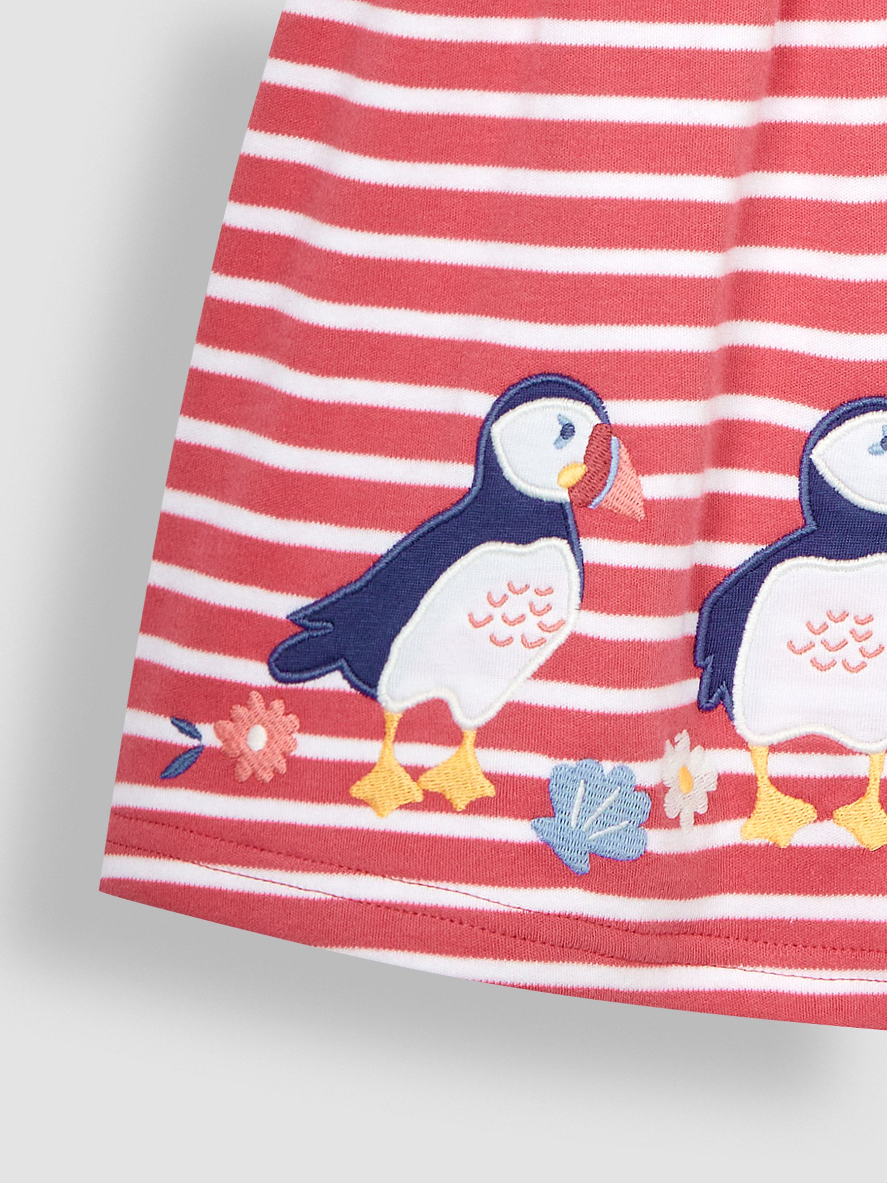 Coral Pink Puffin Stripe Appliqué Button Front Jersey Dress - Image 5 of 6