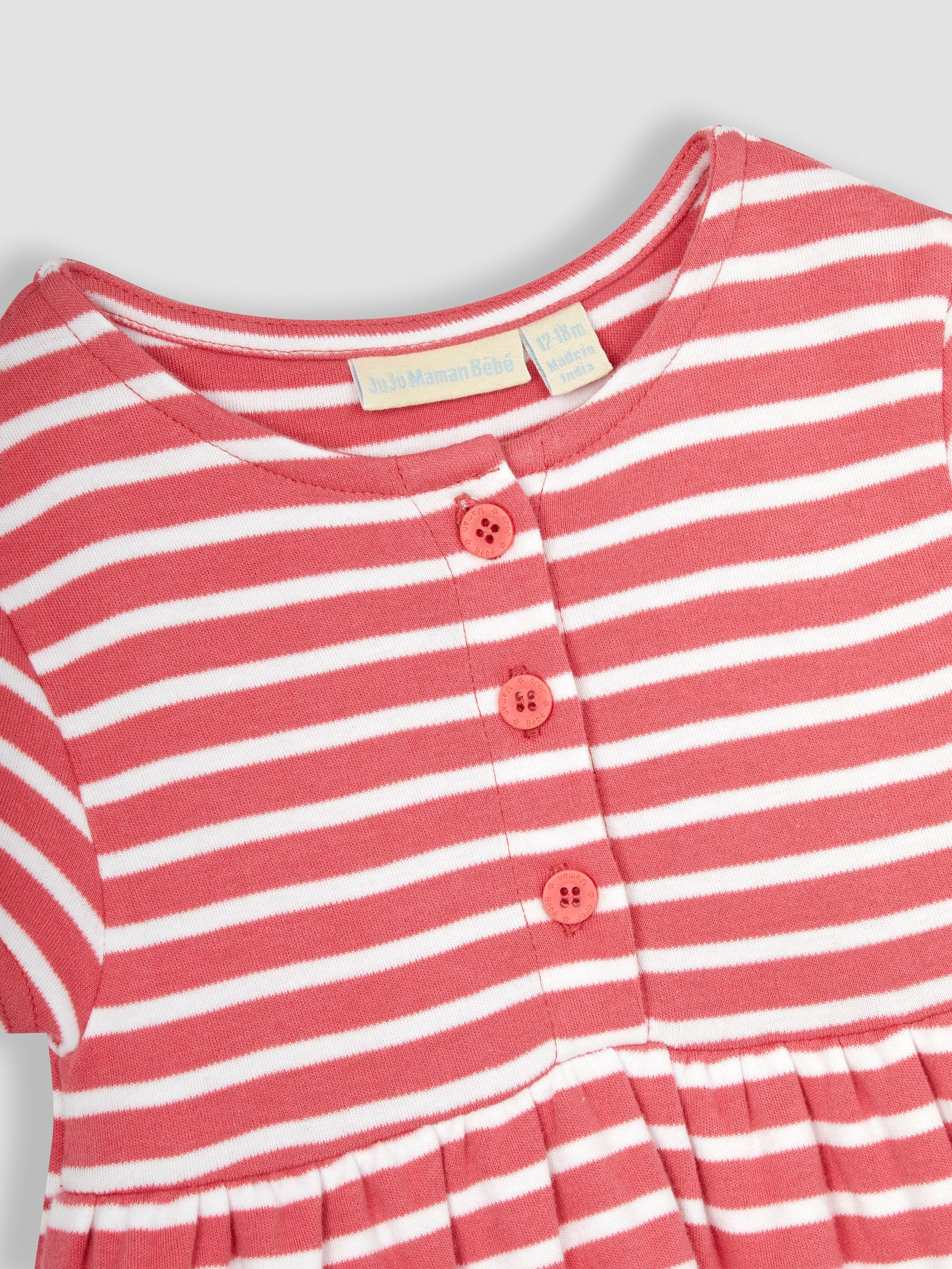 Coral Pink Puffin Stripe Appliqué Button Front Jersey Dress - Image 6 of 6