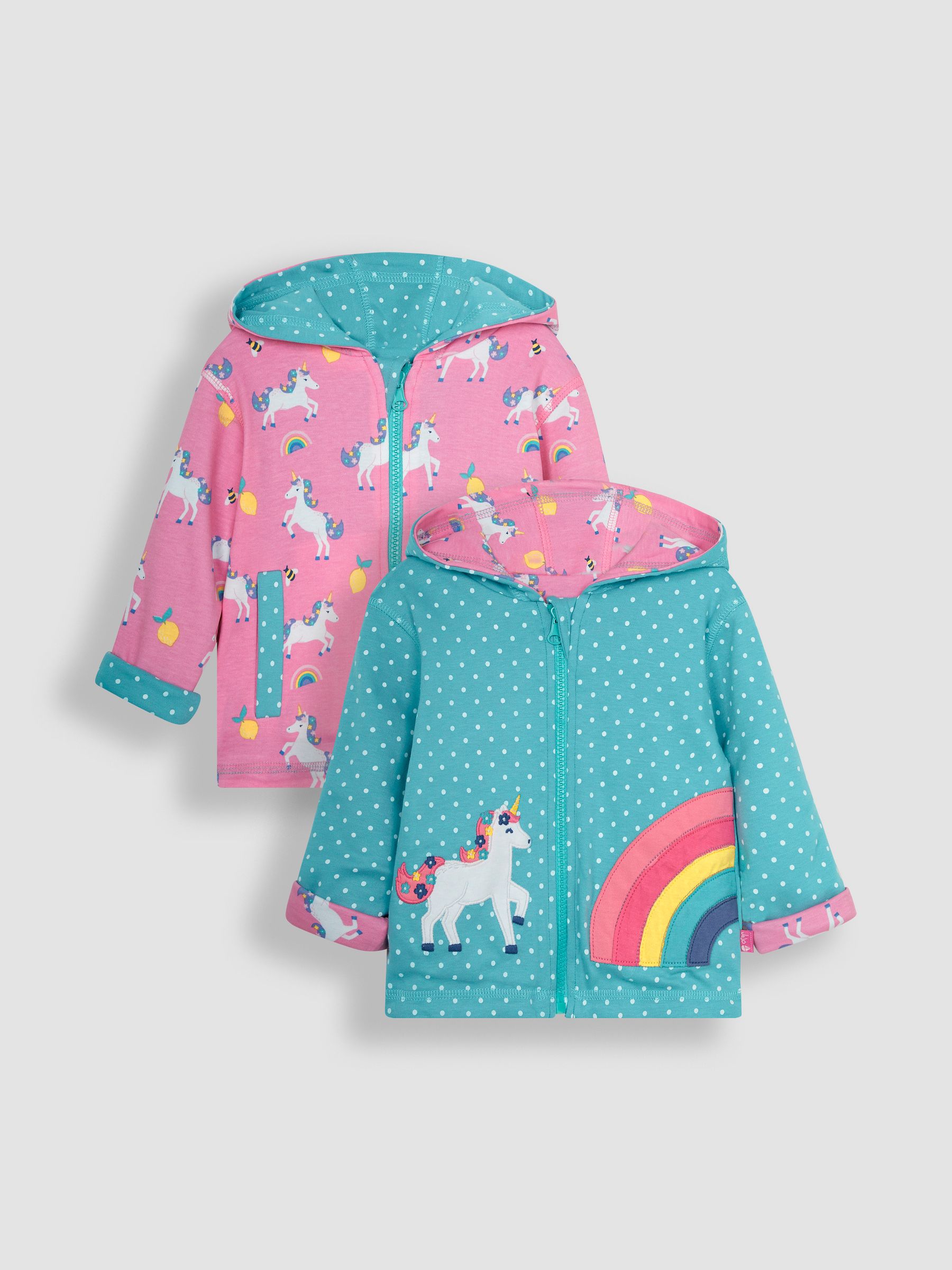 Duck Egg Blue Unicorn Appliqué Reversible Jersey Hoodie - Image 2 of 6
