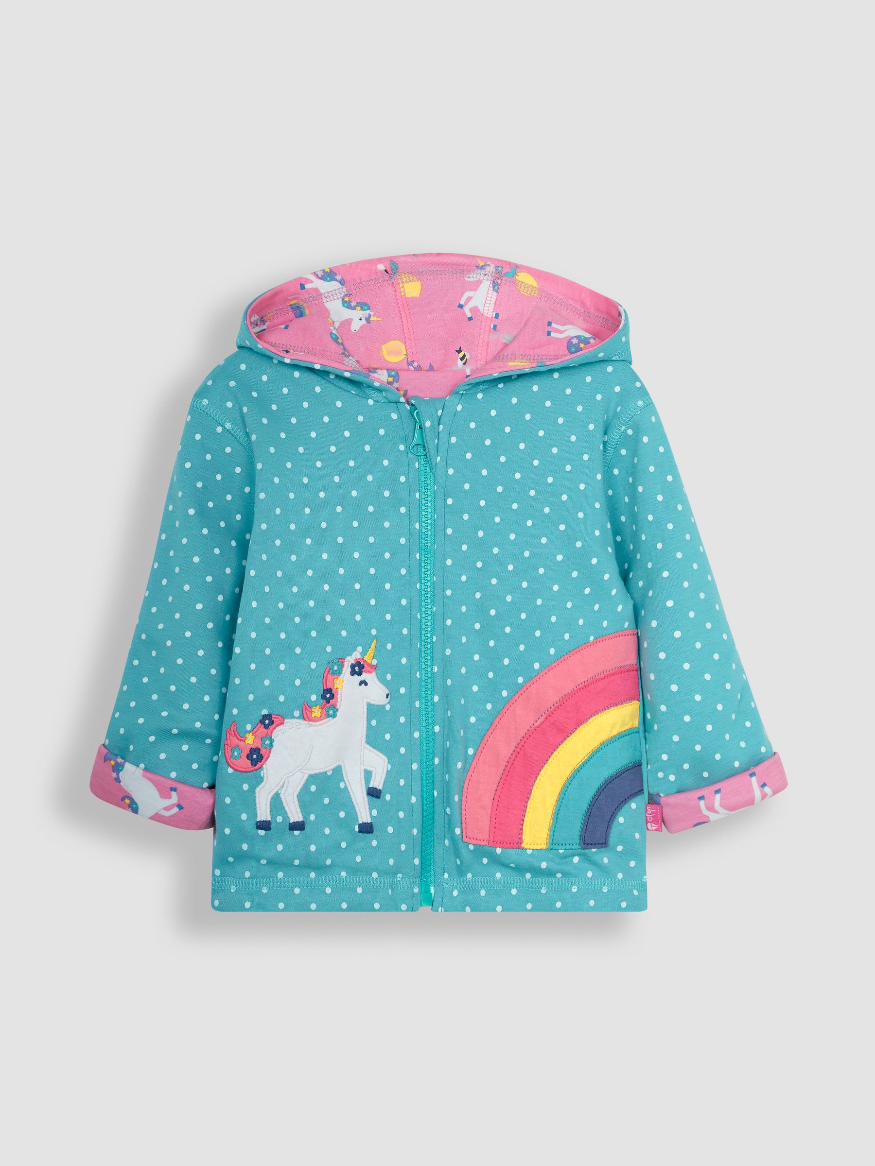 Duck Egg Blue Unicorn Appliqué Reversible Jersey Hoodie - Image 4 of 6