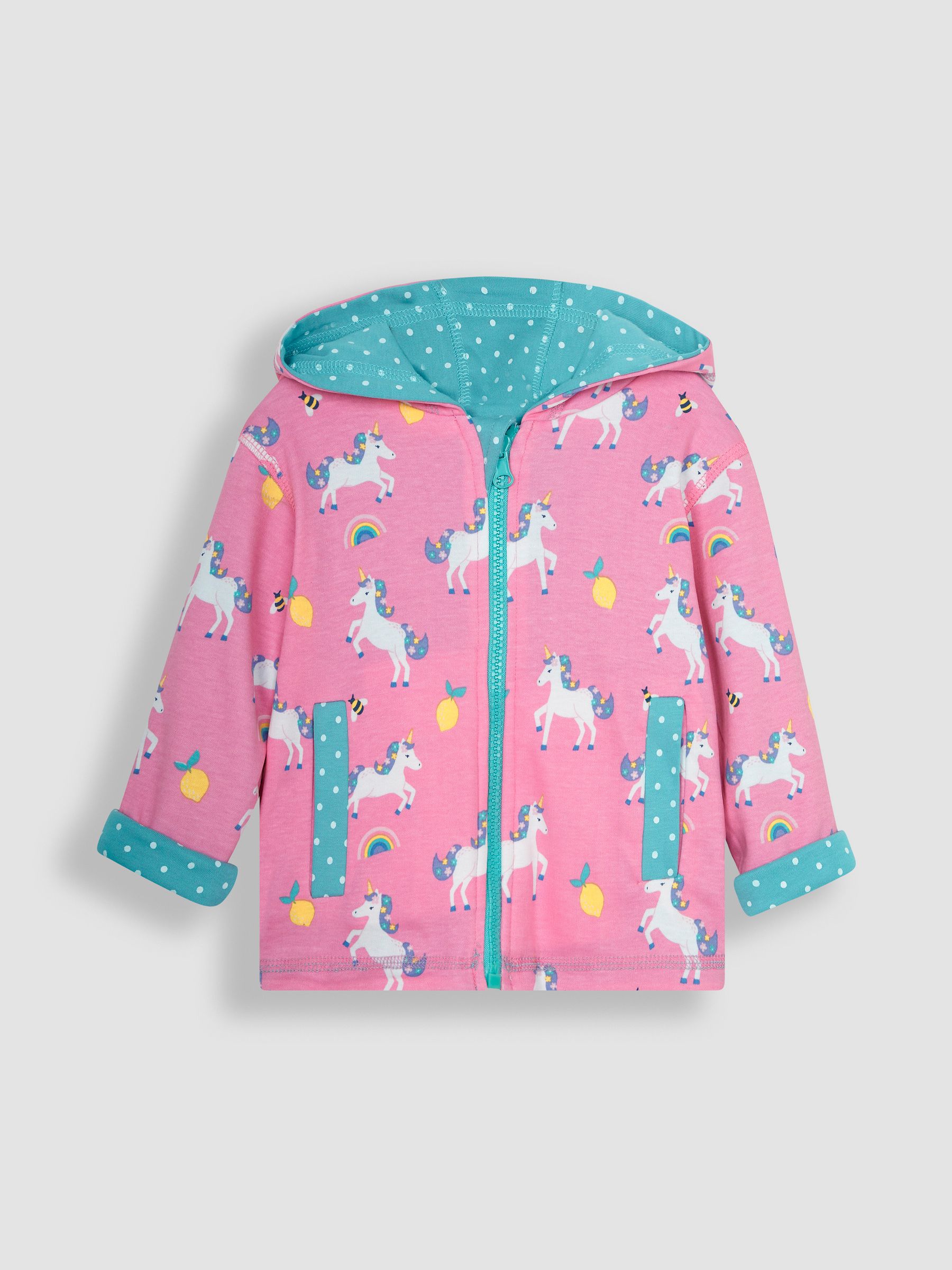 Duck Egg Blue Unicorn Appliqué Reversible Jersey Hoodie - Image 6 of 6