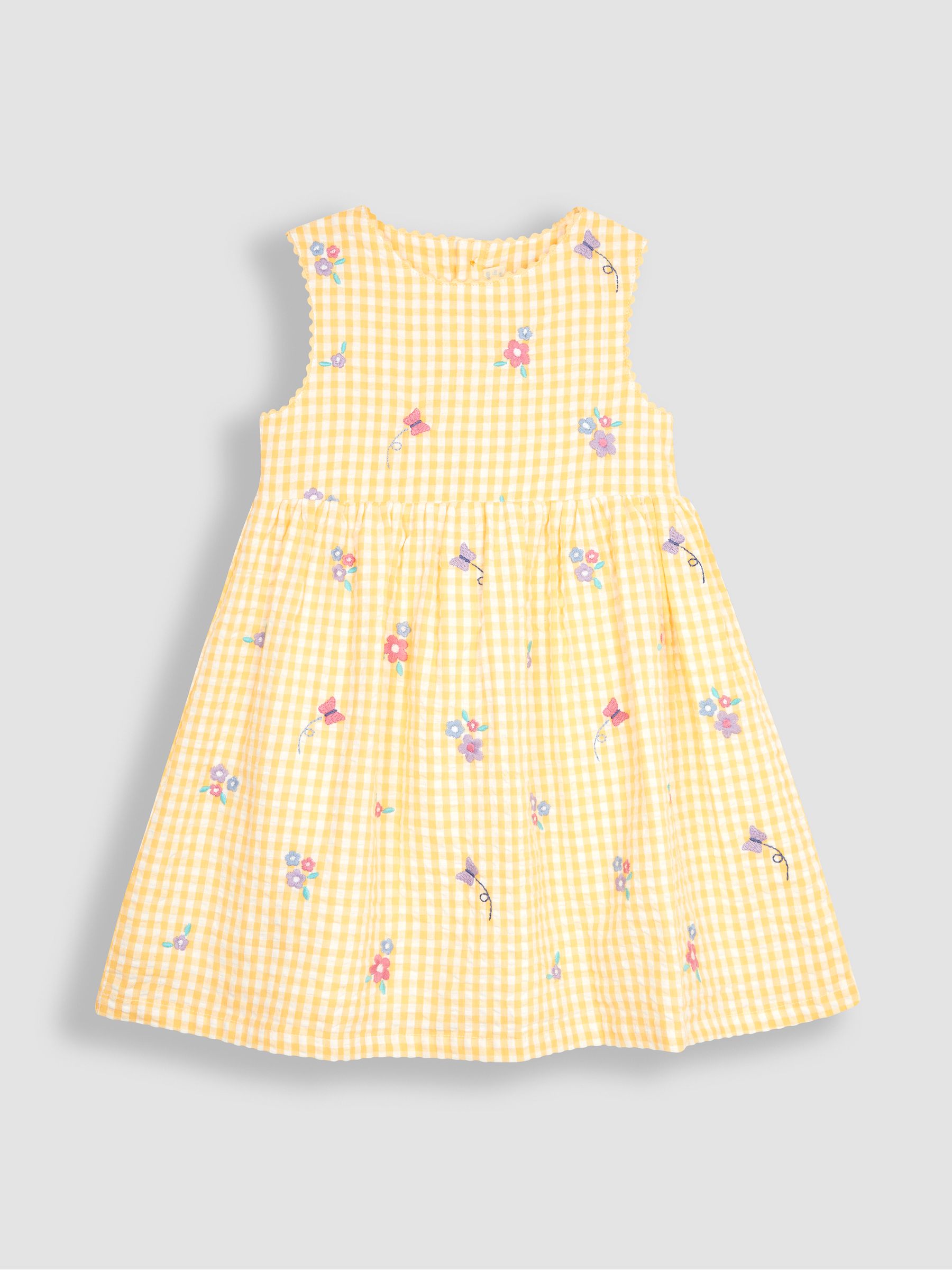 Yellow Butterfly Gingham Embroidered Summer Dress - Image 1 of 3