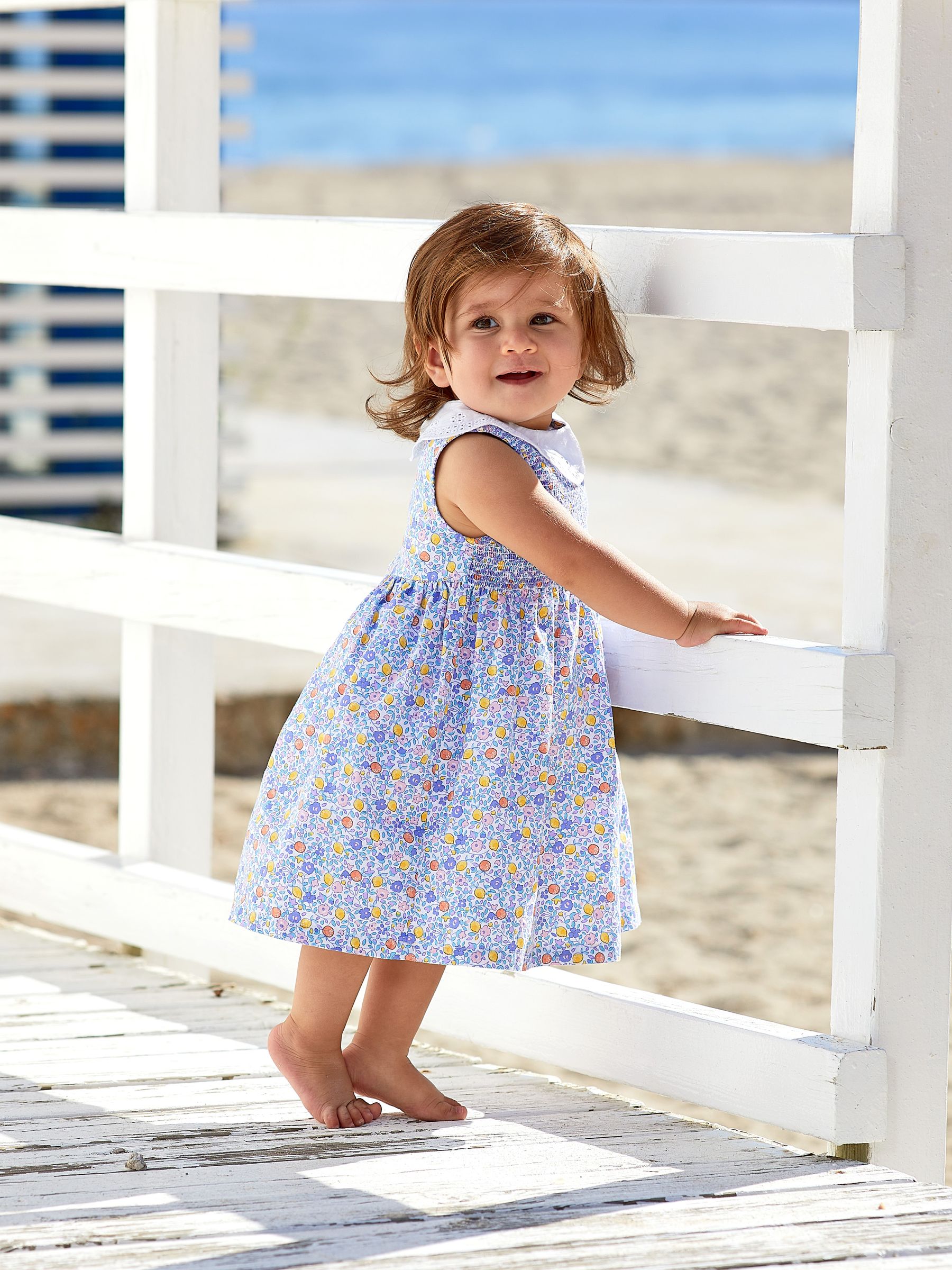Lilac Orange & Lemon Ditsy Floral Collar Smocked Dress - Image 1 of 5