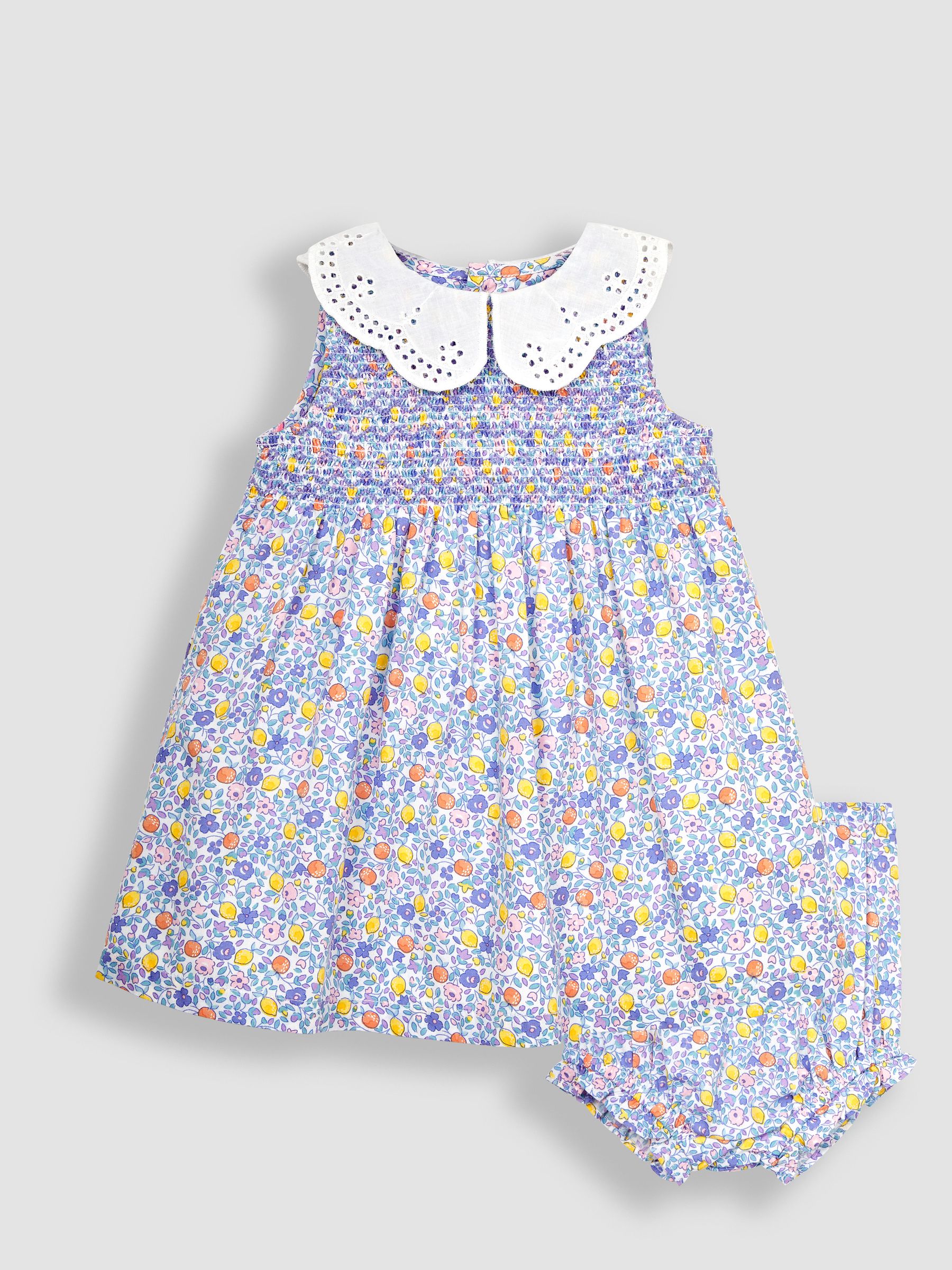 Lilac Orange & Lemon Ditsy Floral Collar Smocked Dress - Image 2 of 5