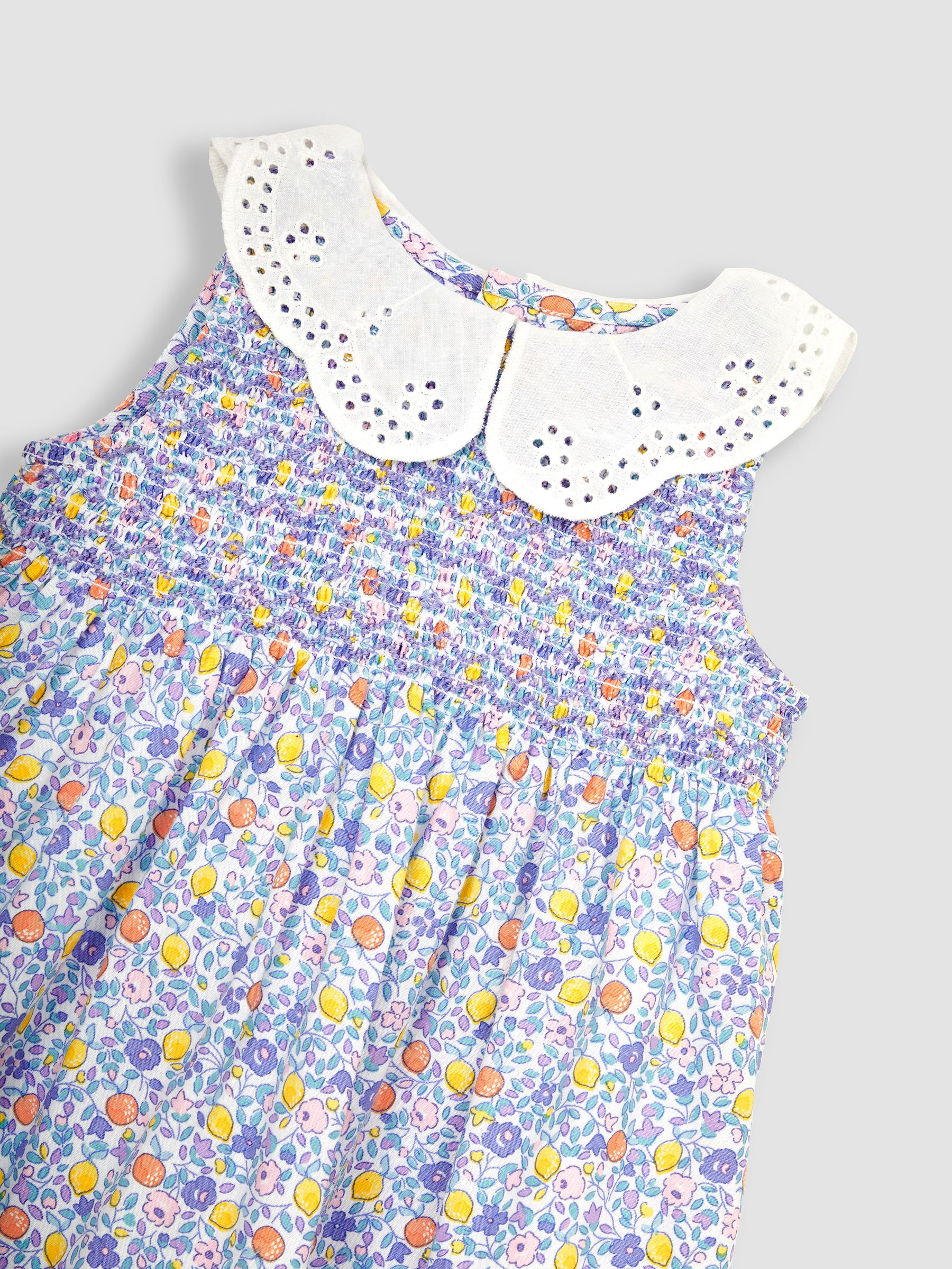 Lilac Orange & Lemon Ditsy Floral Collar Smocked Dress