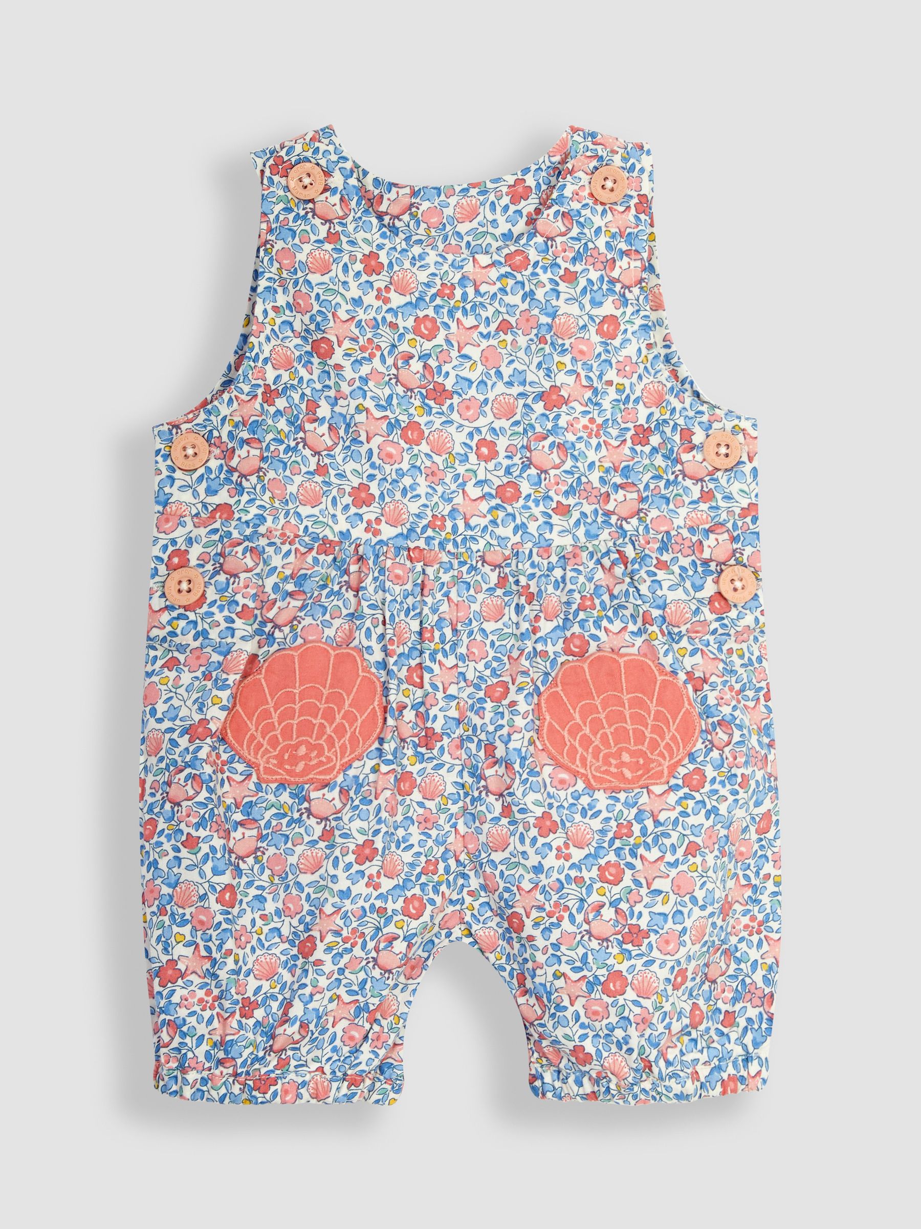 Blue Seashell Appliqué Pocket Ditsy Floral Dungarees - Image 1 of 3