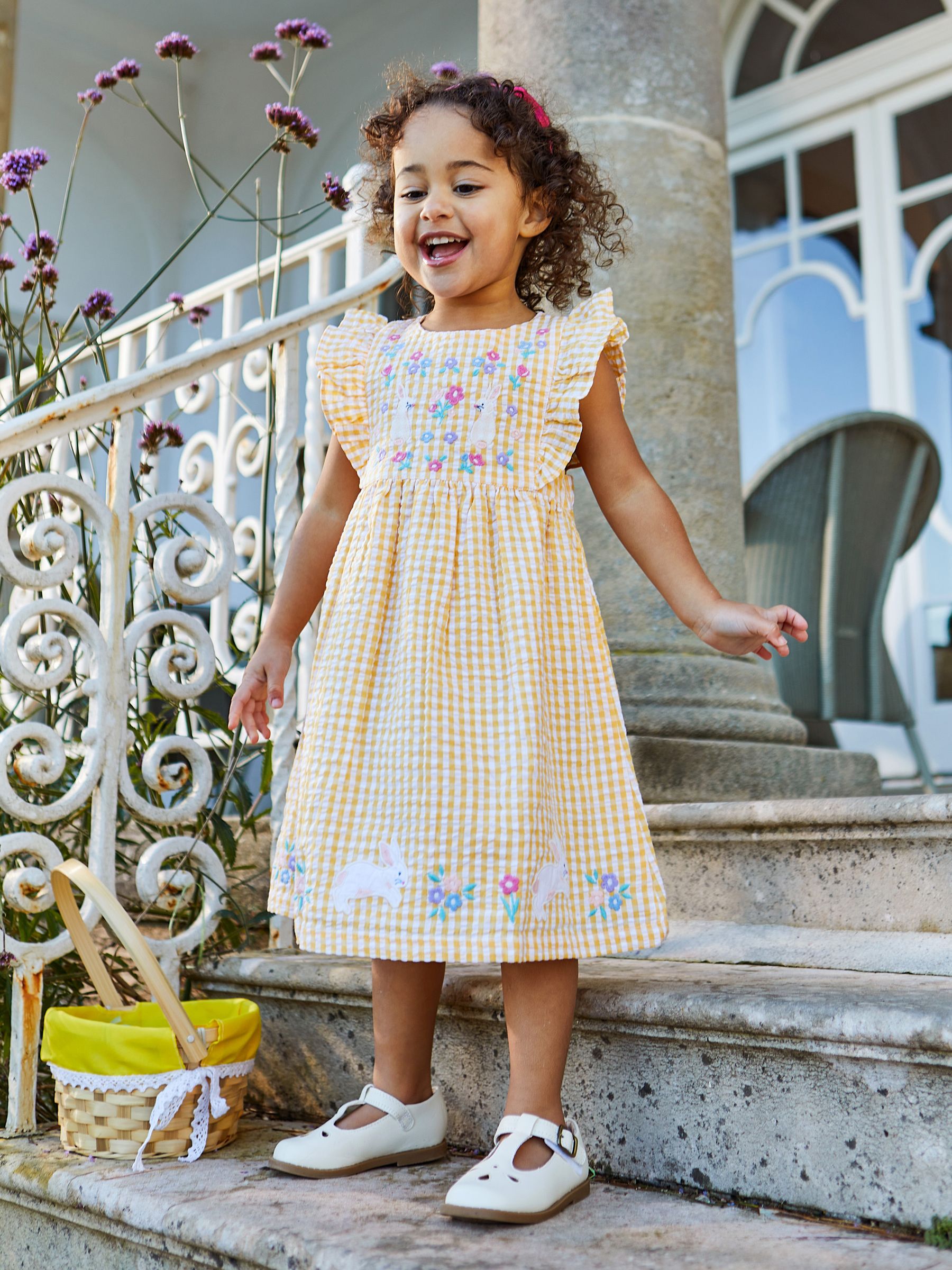 Yellow Bunny Gingham Appliqué Pretty Summer Dress JoJo Maman Bébé