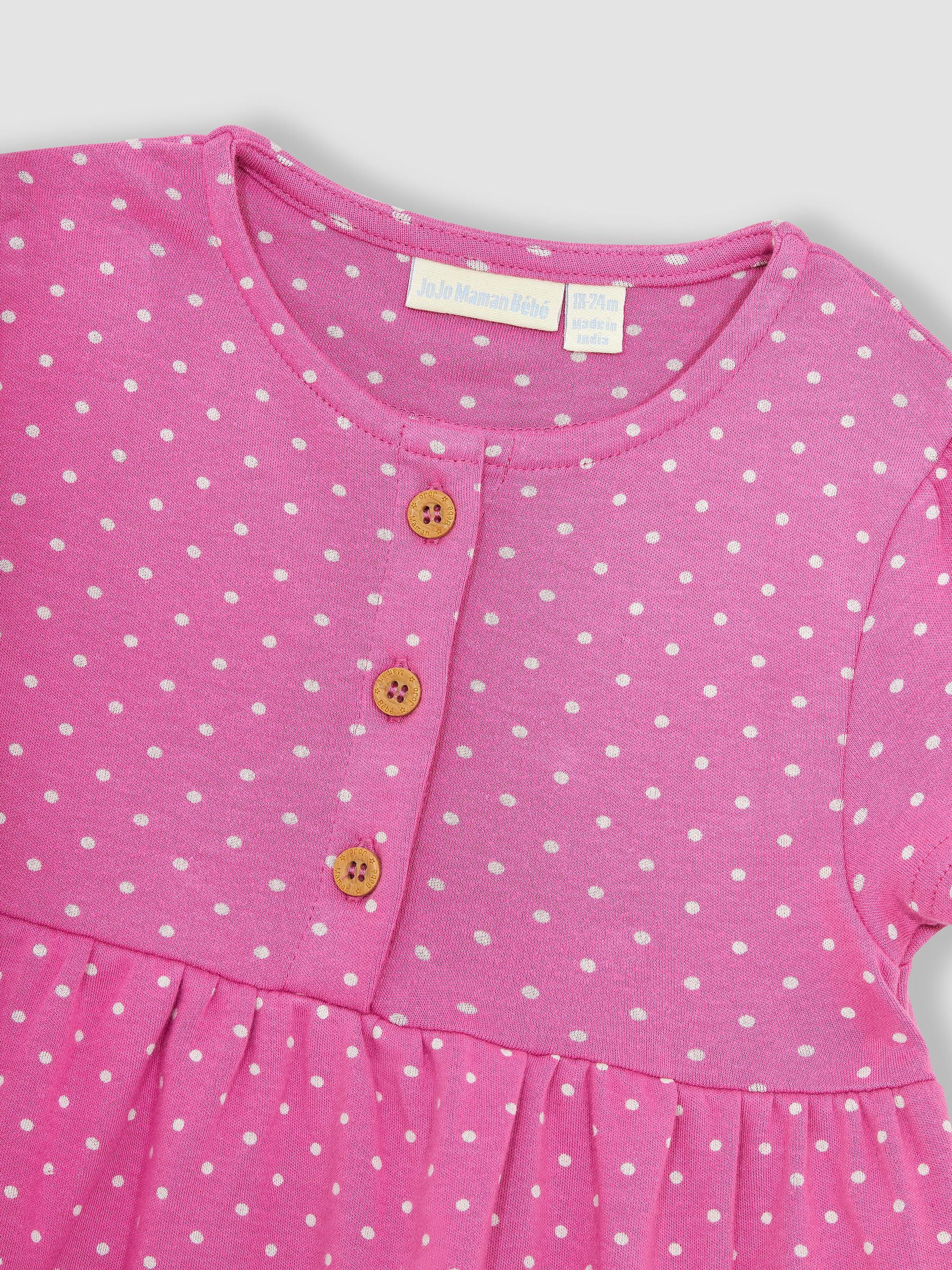 Fuchsia Pink Dinosaur Spot Appliqué Button Front Jersey Dress - Image 4 of 4