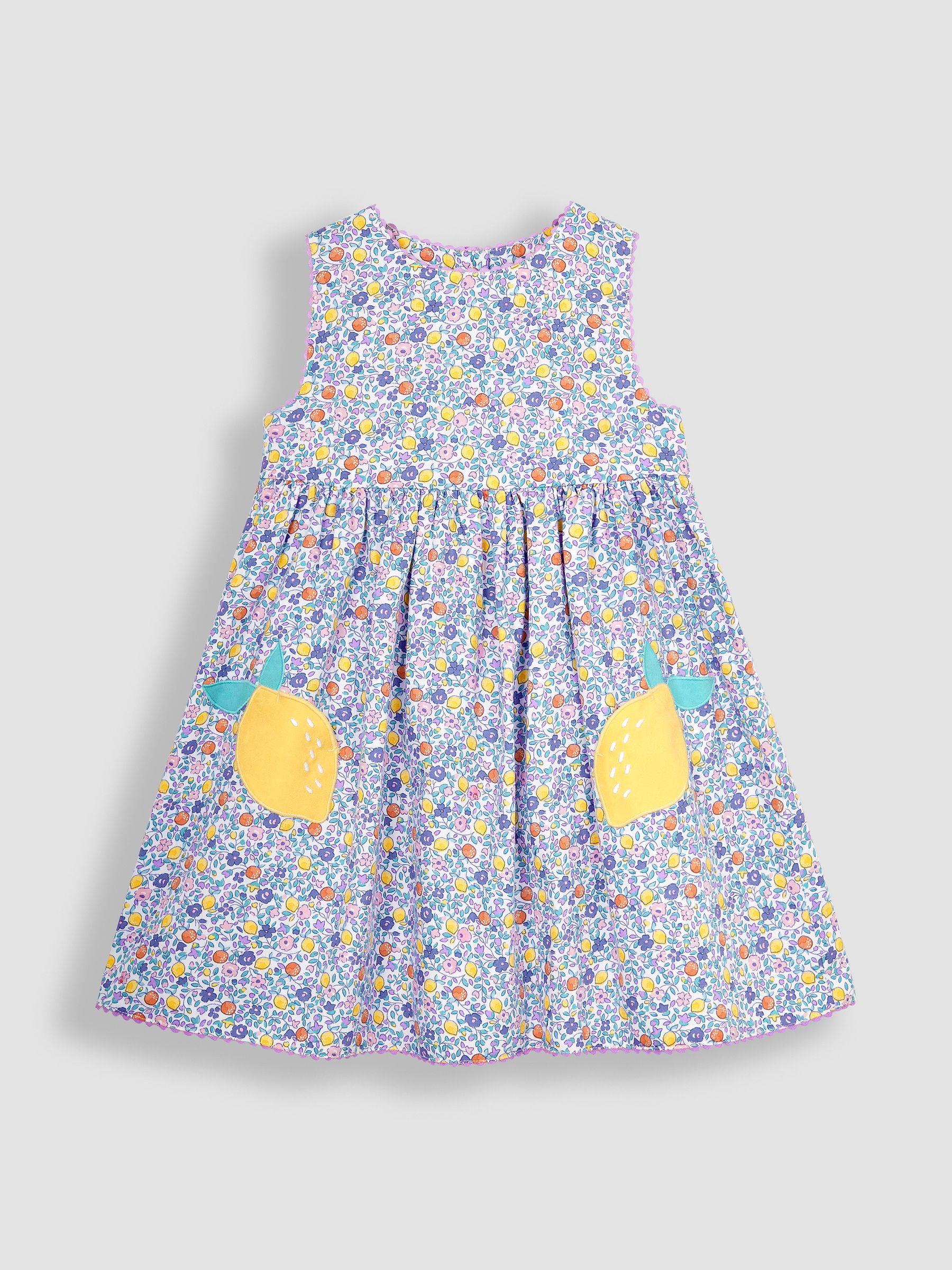 Lilac Purple Lemon Ditsy Floral Novelty Pocket Dress - Image 3 of 5