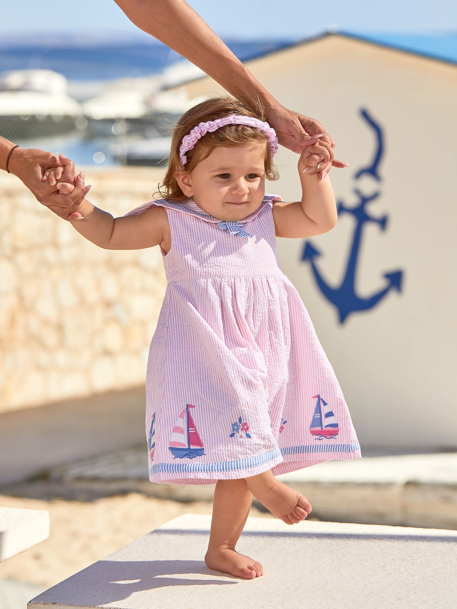 Pink Boat Appliqué Sailor Baby Dress - Image 1 of 6