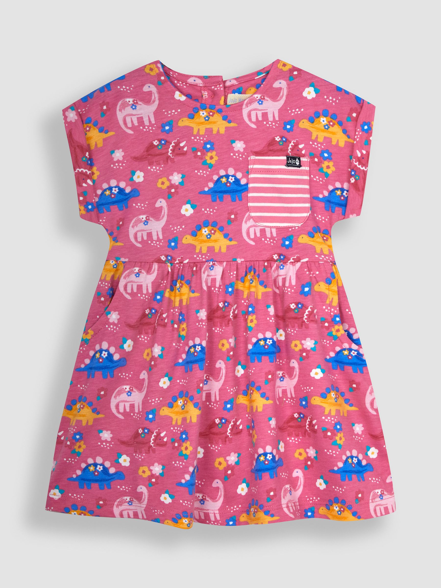 Pink Floral Dinosaur Drop Shoulder Jersey Dress - Image 1 of 3