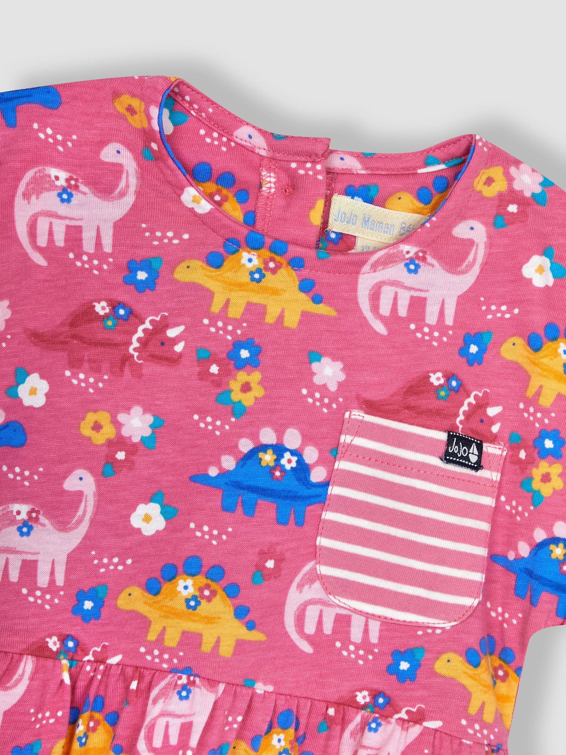 Pink Floral Dinosaur Drop Shoulder Jersey Dress - Image 2 of 3