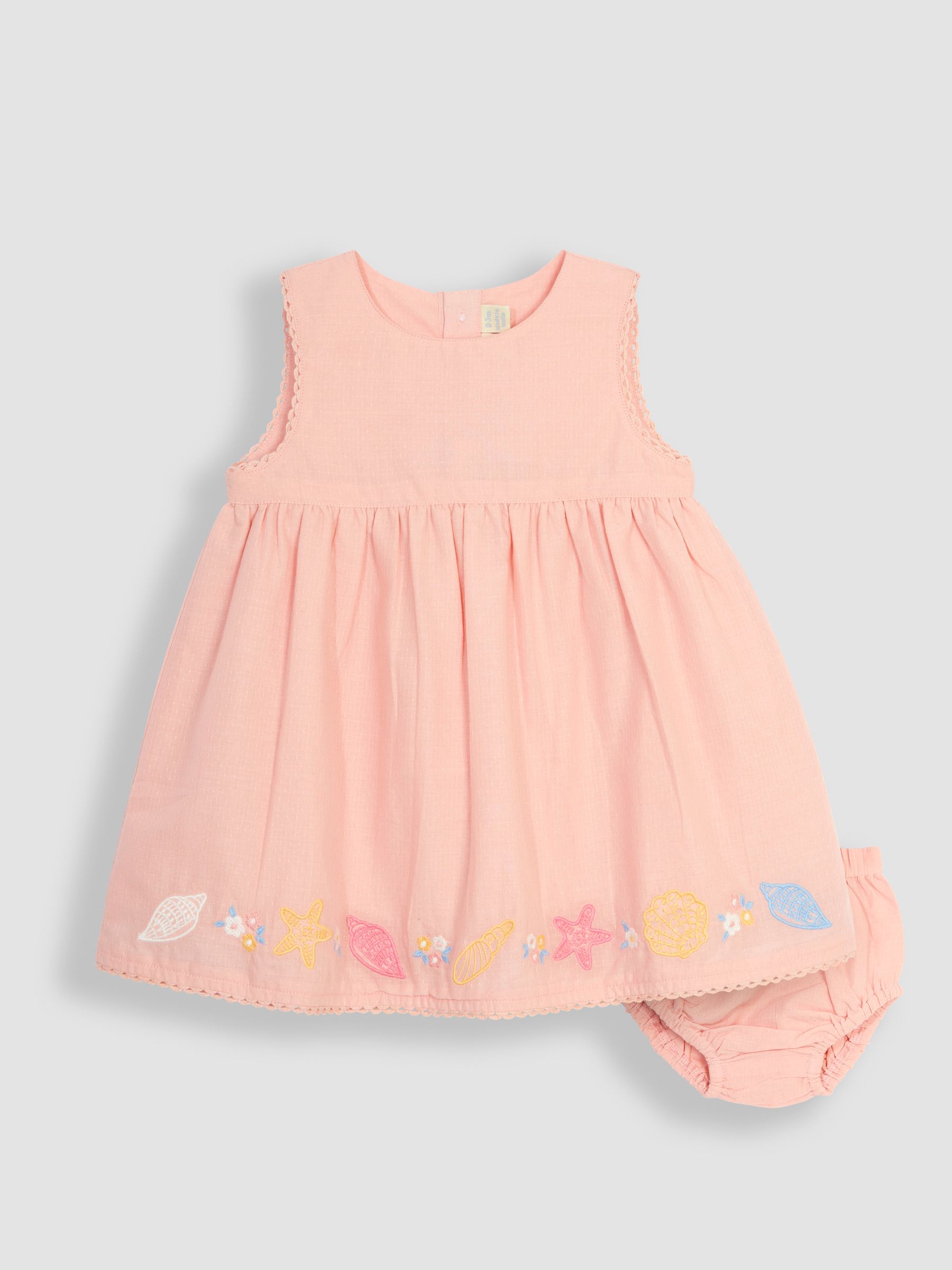 Coral Pink Seashell Embroidered Baby Dress - Image 1 of 4