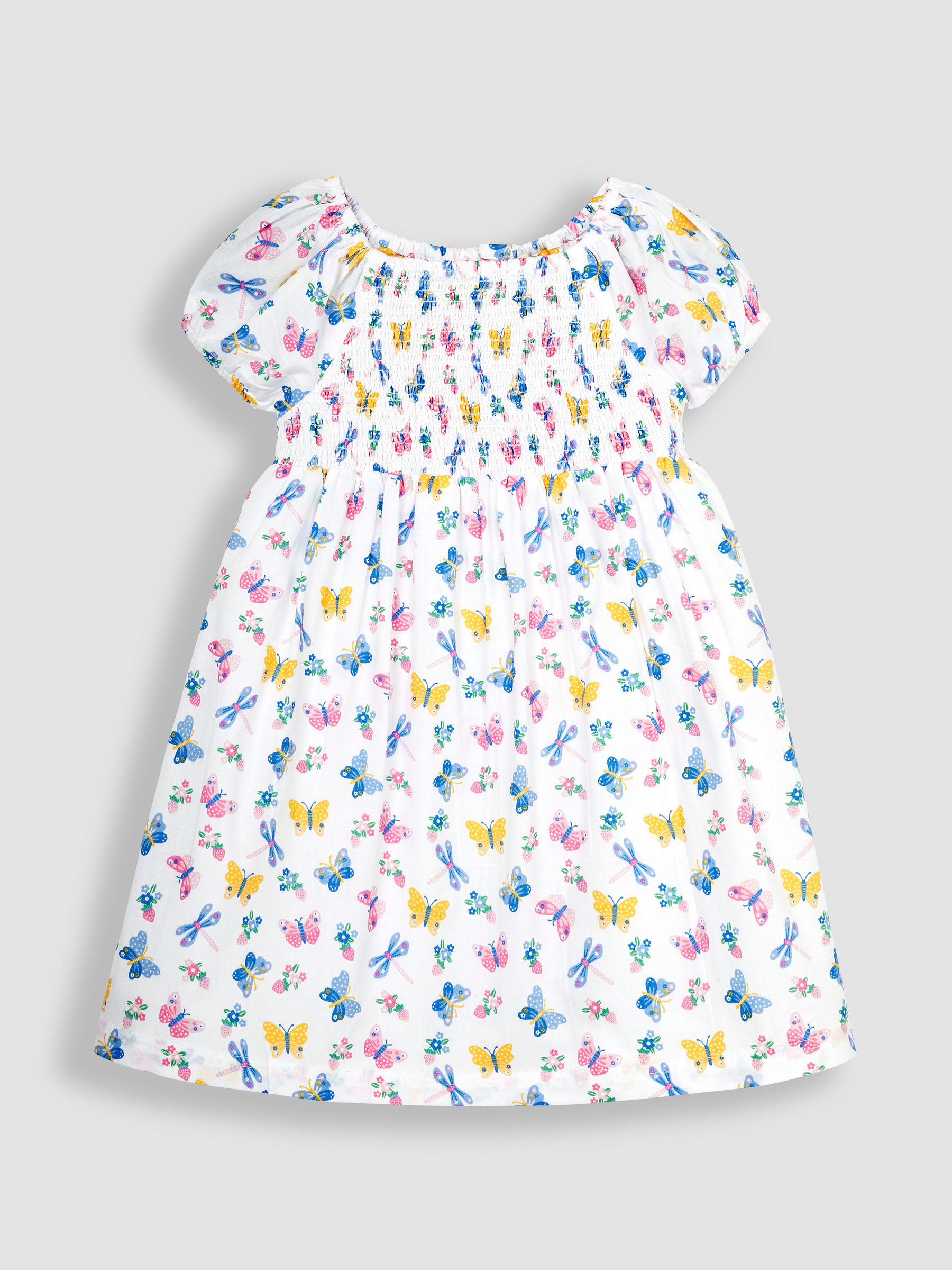 Pastel Butterfly & Dragonfly Puff Sleeve Smocked Dress - Image 1 of 3