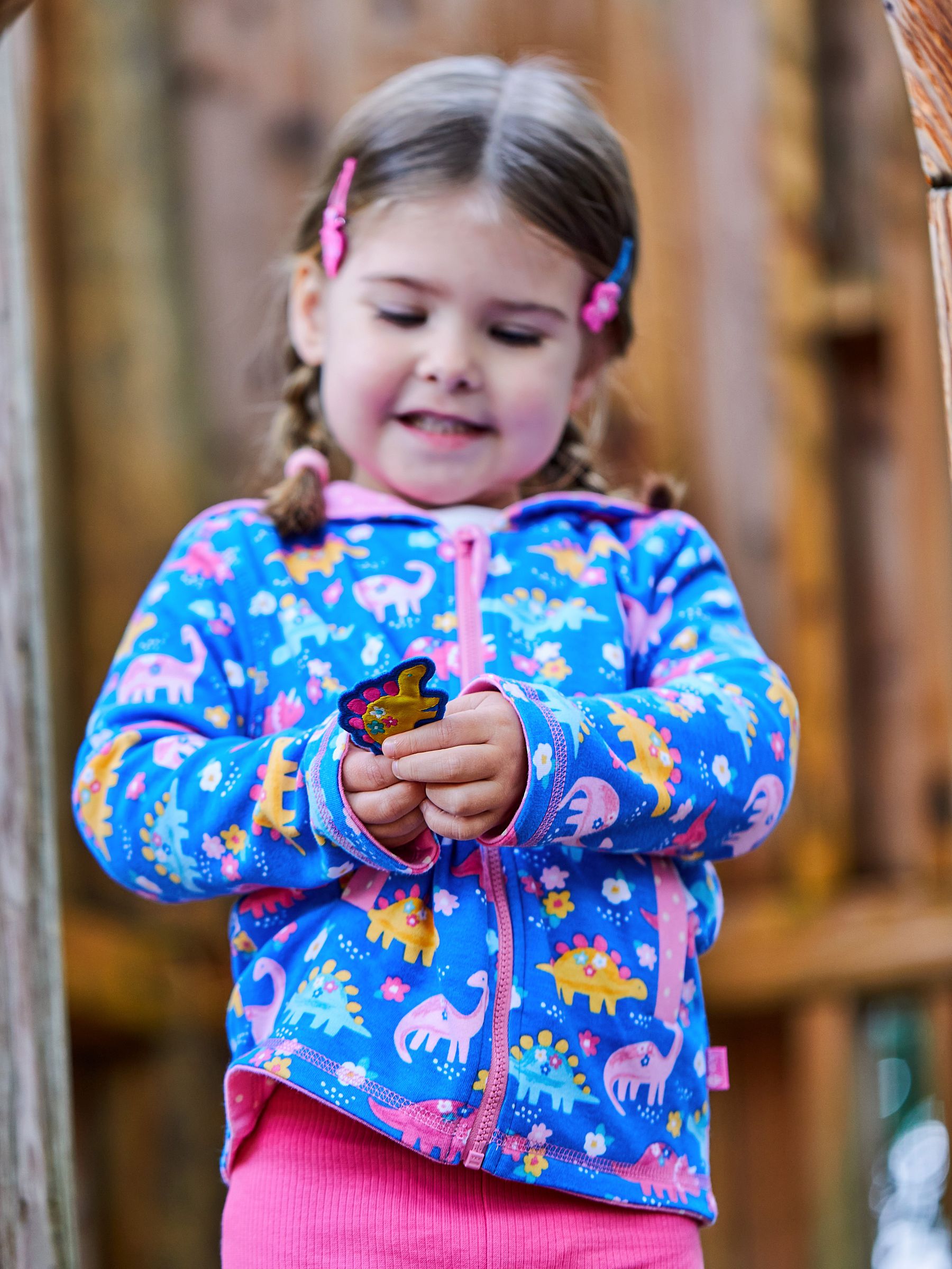 Pink Floral Dinosaur Appliqué Reversible Jersey Hoodie - Image 1 of 8