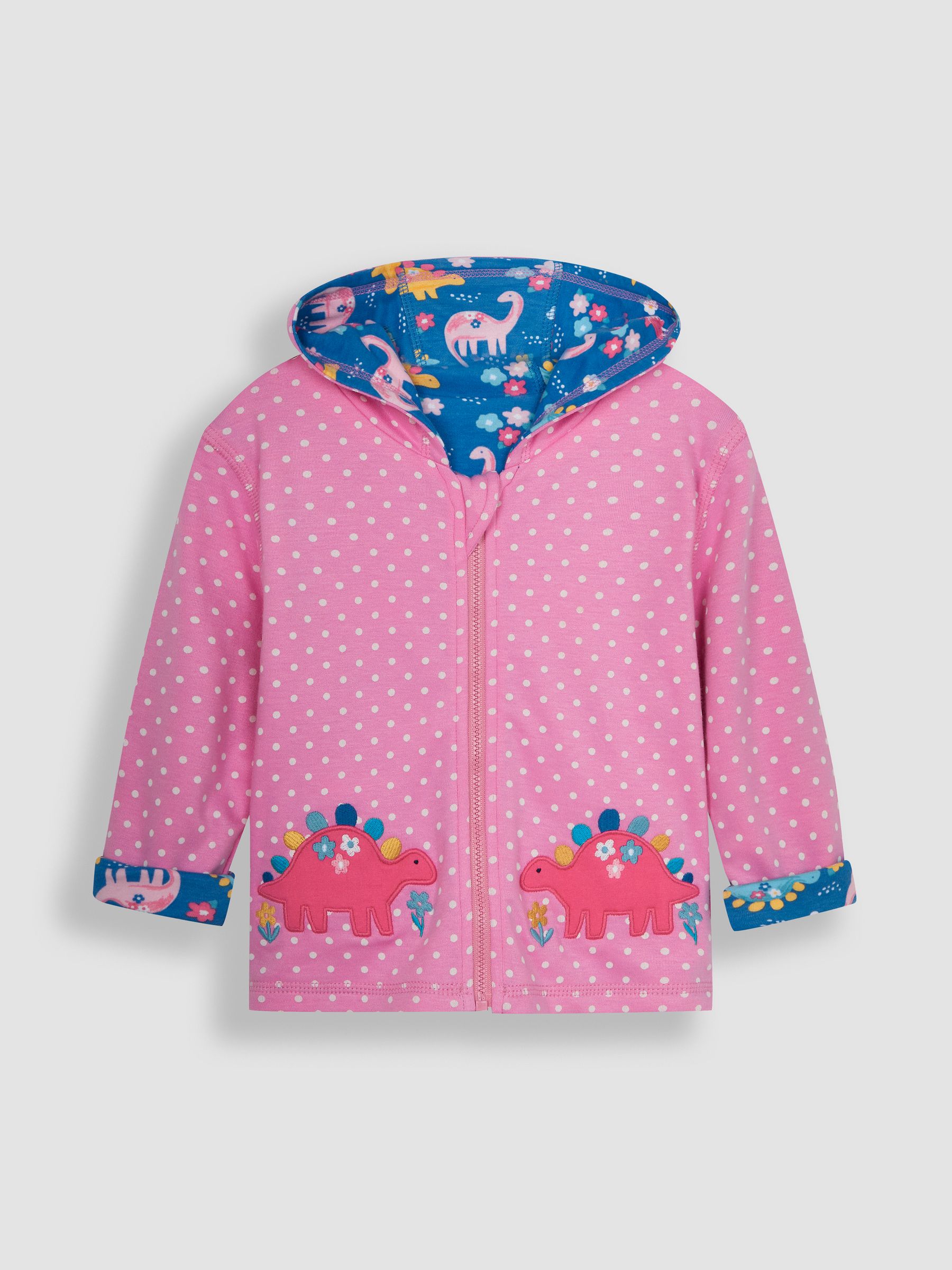 Pink Floral Dinosaur Appliqué Reversible Jersey Hoodie - Image 4 of 8