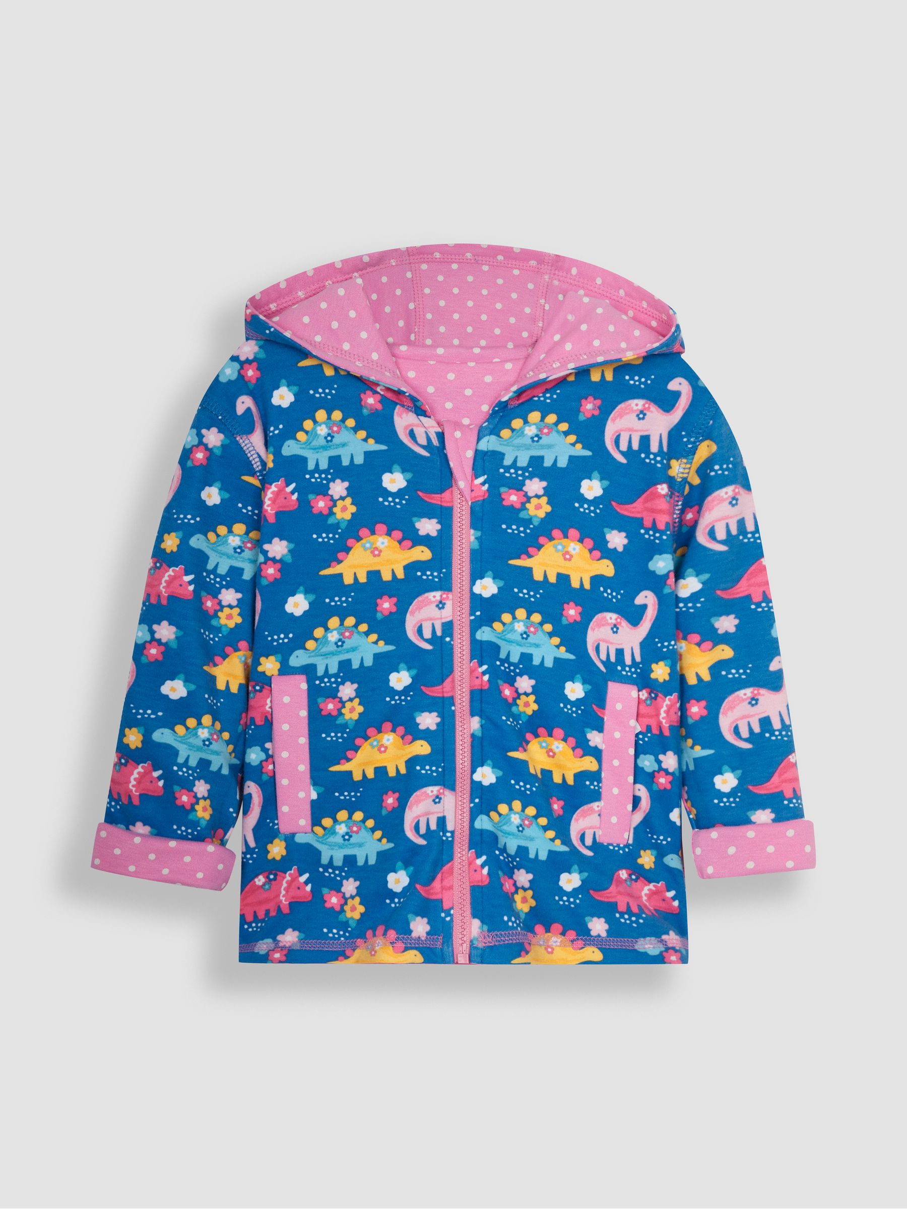 Pink Floral Dinosaur Appliqué Reversible Jersey Hoodie - Image 5 of 8