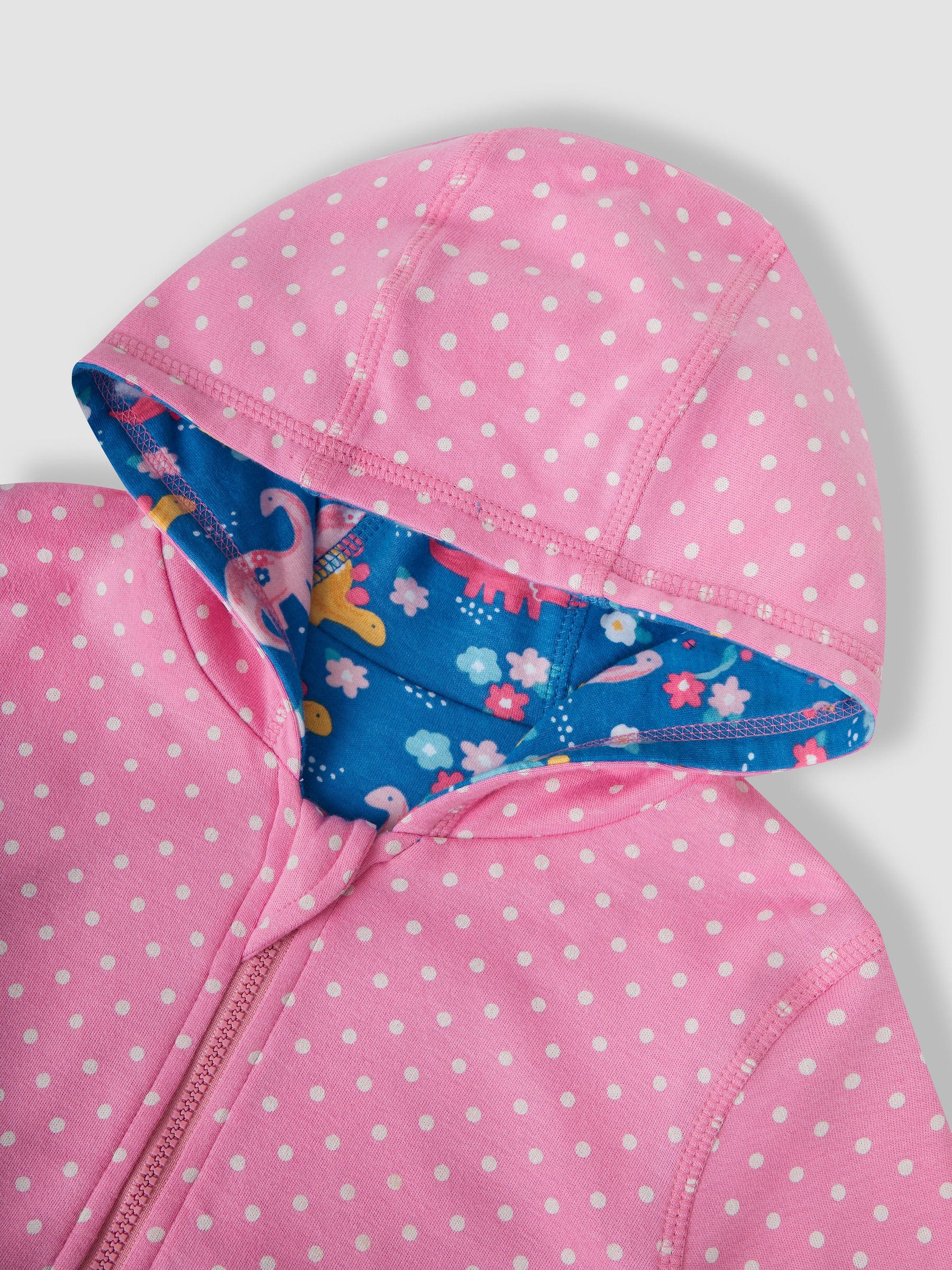 Pink Floral Dinosaur Appliqué Reversible Jersey Hoodie - Image 6 of 8